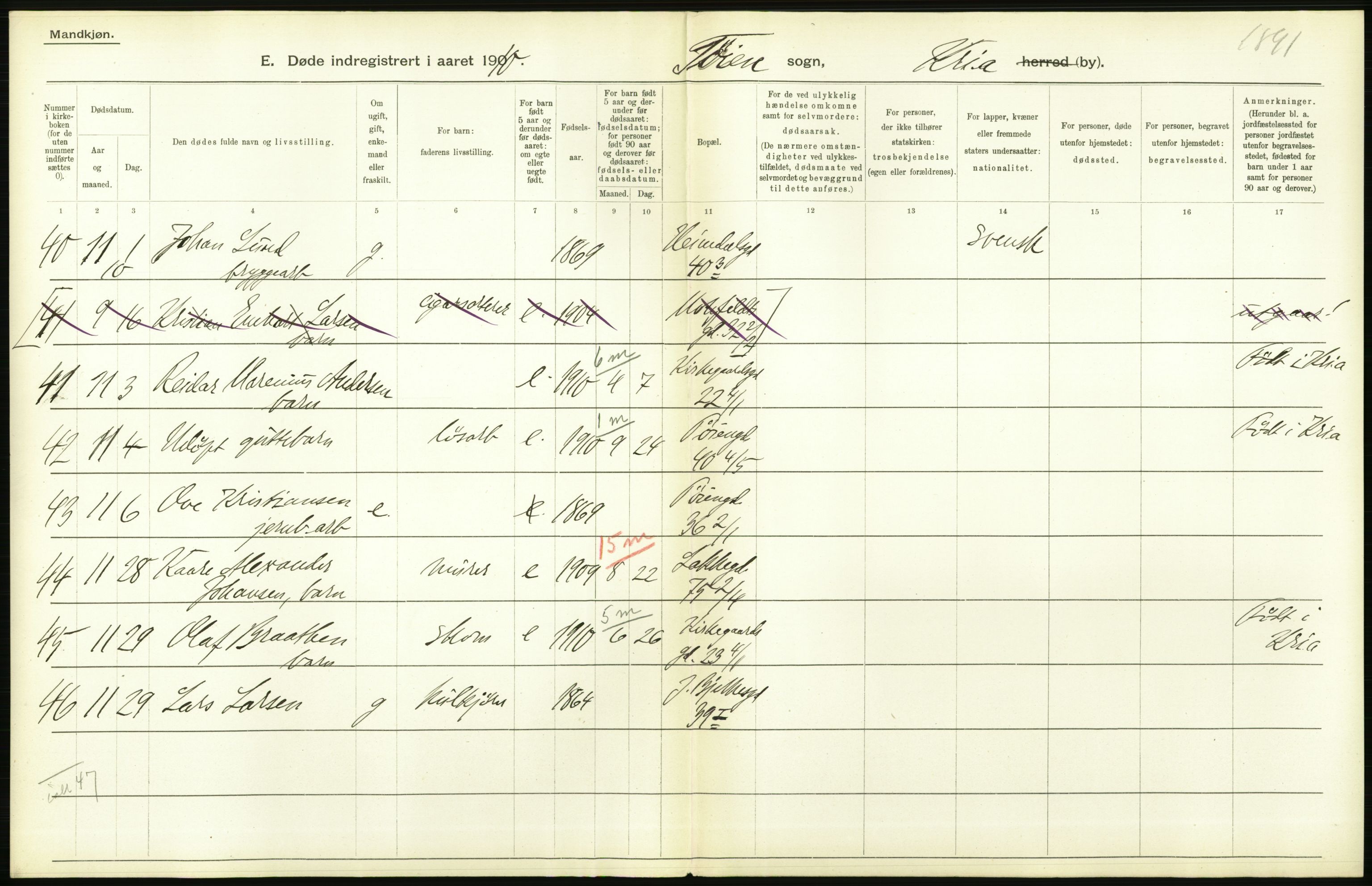 Statistisk sentralbyrå, Sosiodemografiske emner, Befolkning, RA/S-2228/D/Df/Dfa/Dfah/L0008: Kristiania: Døde, 1910, p. 688