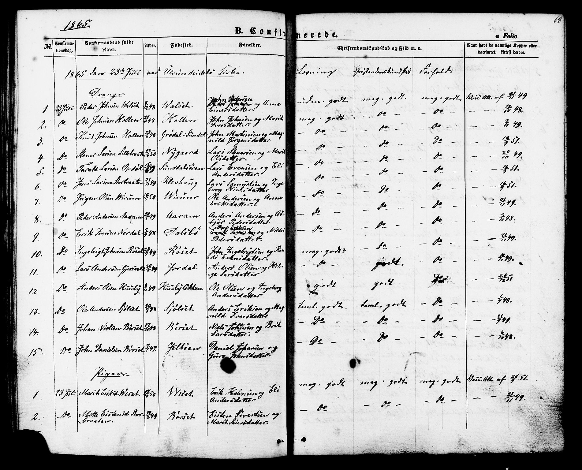 Ministerialprotokoller, klokkerbøker og fødselsregistre - Møre og Romsdal, SAT/A-1454/588/L1004: Parish register (official) no. 588A01, 1854-1870, p. 68