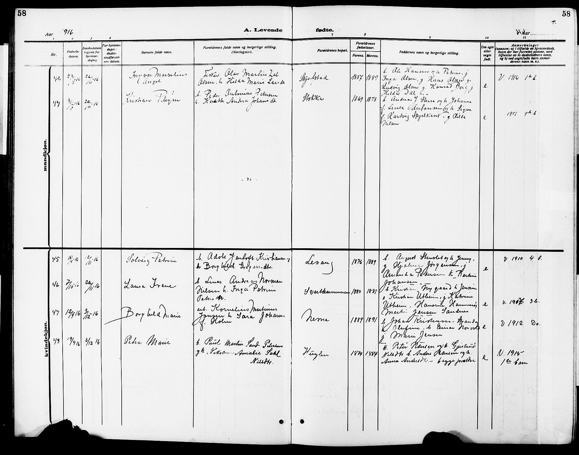Ministerialprotokoller, klokkerbøker og fødselsregistre - Nordland, AV/SAT-A-1459/838/L0560: Parish register (copy) no. 838C07, 1910-1928, p. 58