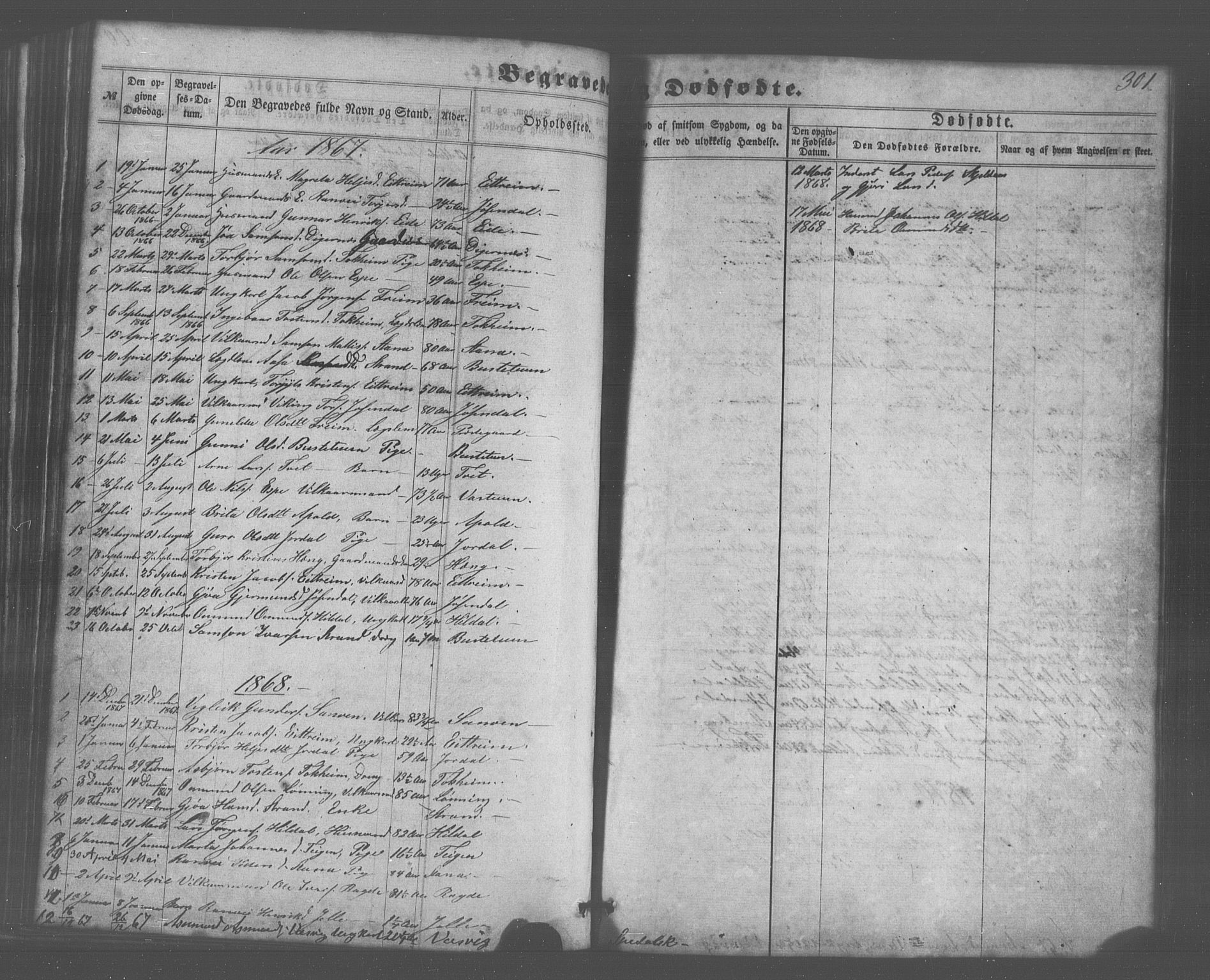 Odda Sokneprestembete, SAB/A-77201/H/Hab: Parish register (copy) no. A 4, 1858-1886, p. 301