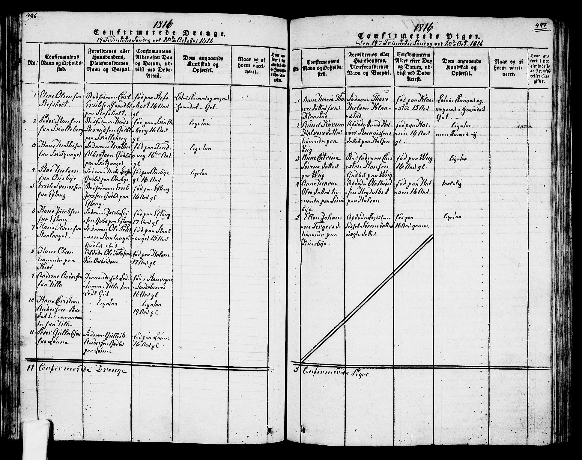 Tjølling kirkebøker, SAKO/A-60/F/Fa/L0005: Parish register (official) no. 5, 1814-1836, p. 496-497