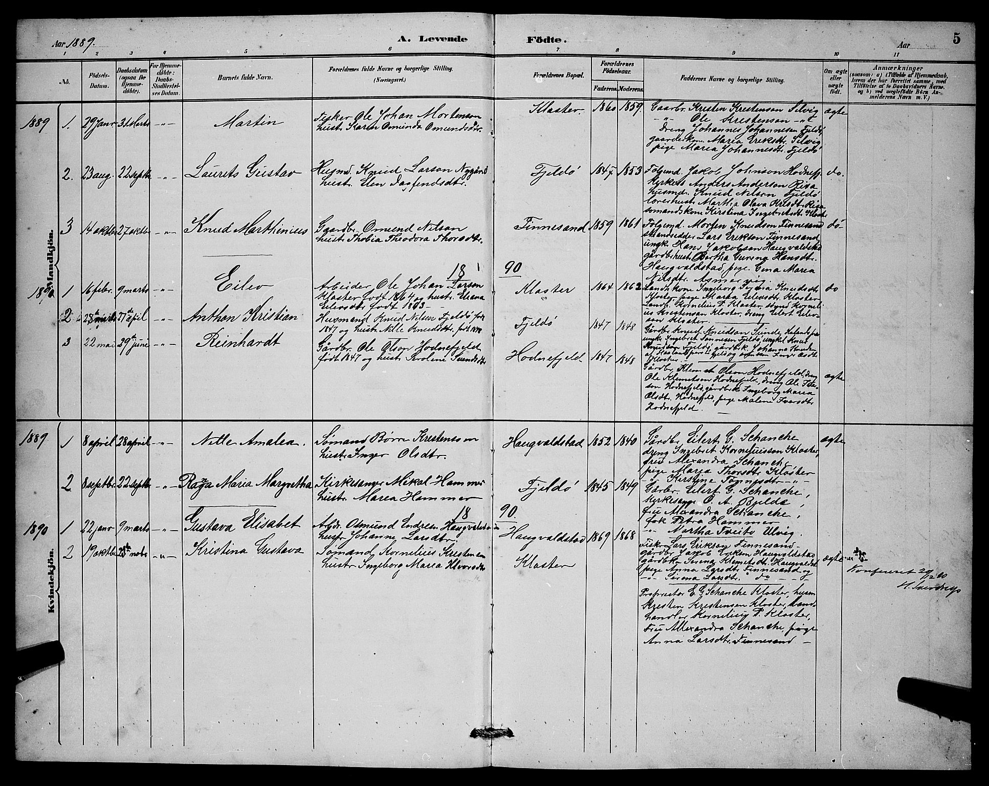 Rennesøy sokneprestkontor, SAST/A -101827/H/Ha/Hab/L0008: Parish register (copy) no. B 8, 1889-1899, p. 5
