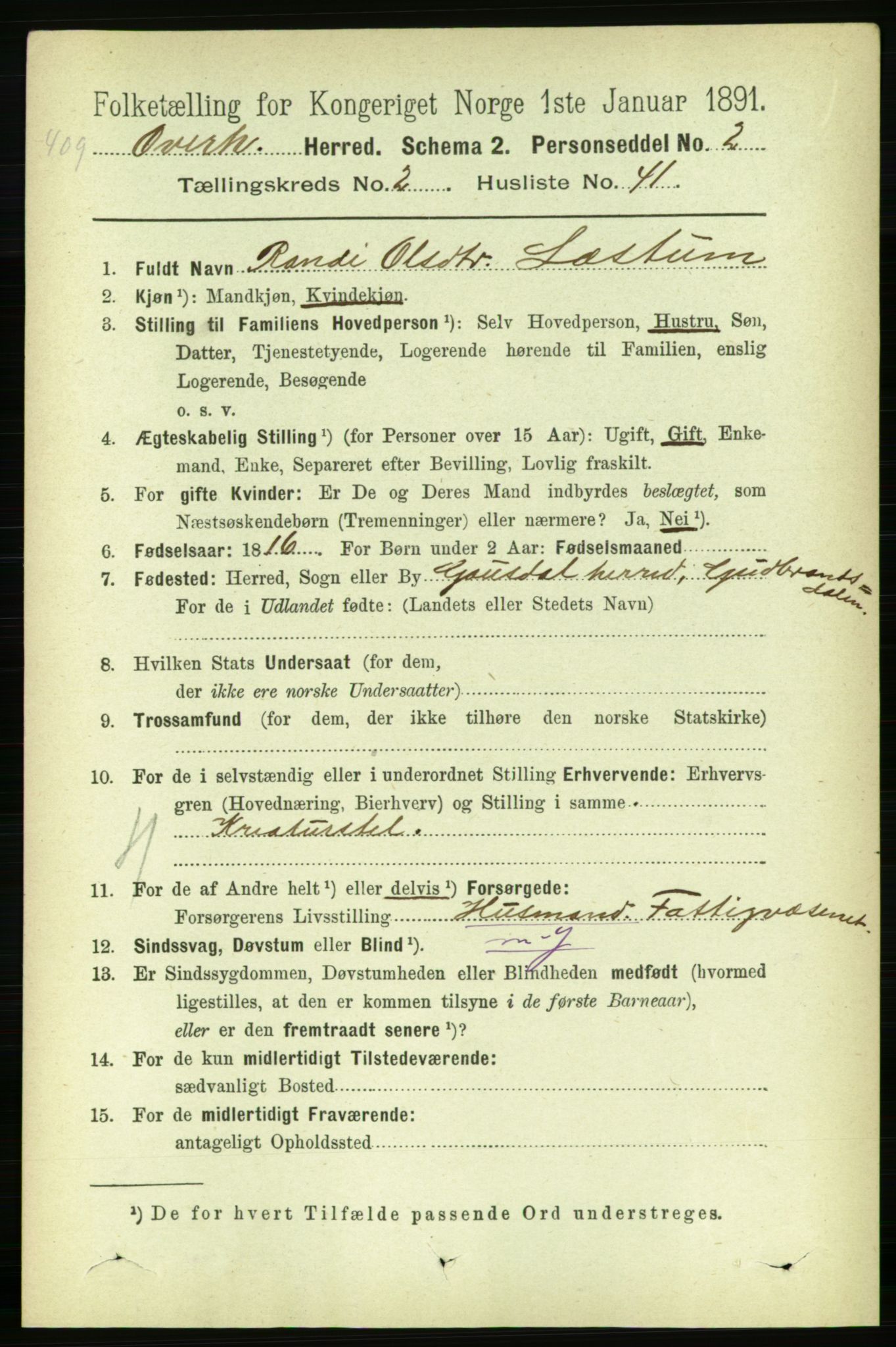 RA, 1891 census for 1744 Overhalla, 1891, p. 694