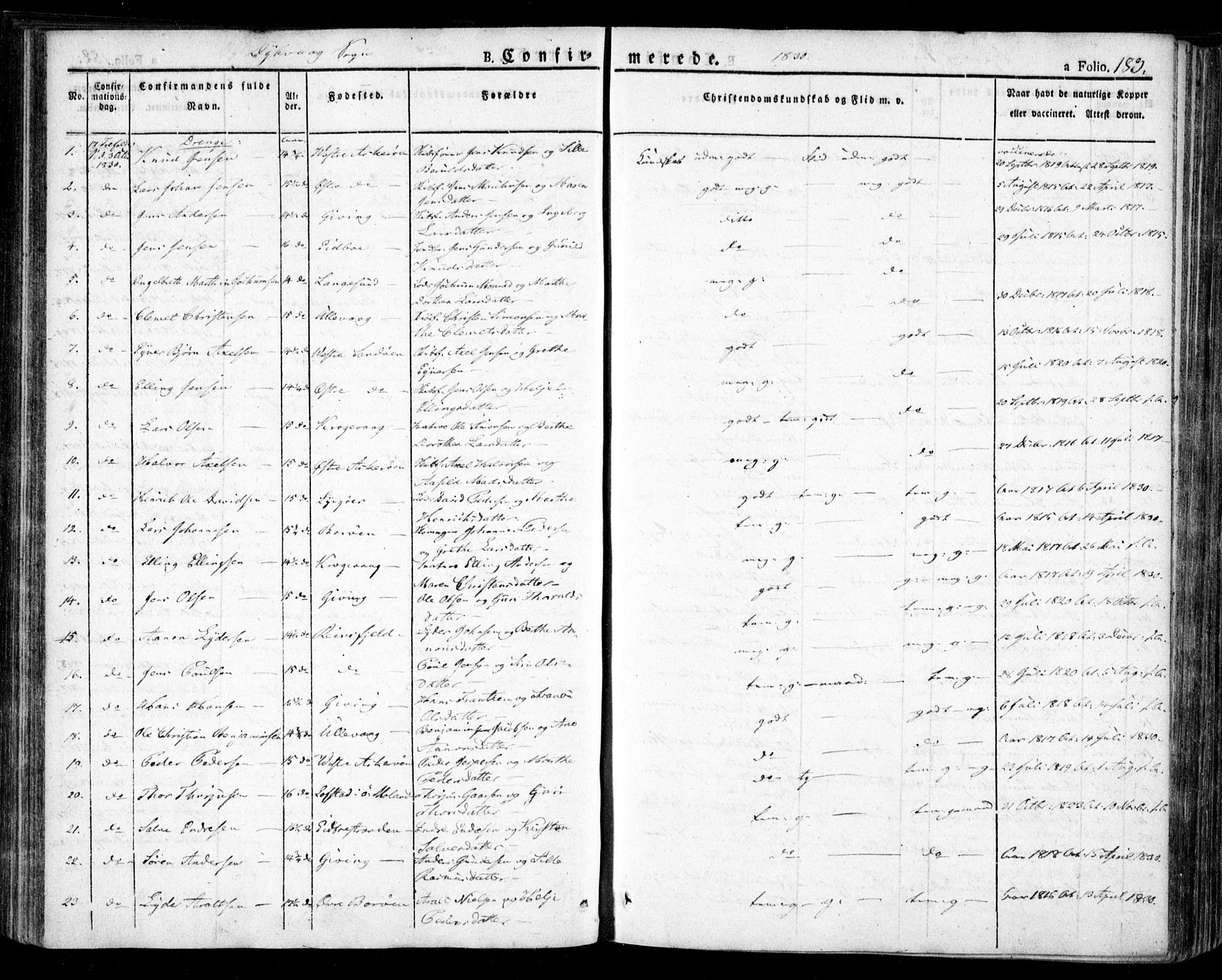 Dypvåg sokneprestkontor, SAK/1111-0007/F/Fa/Faa/L0004: Parish register (official) no. A 4, 1824-1840, p. 183