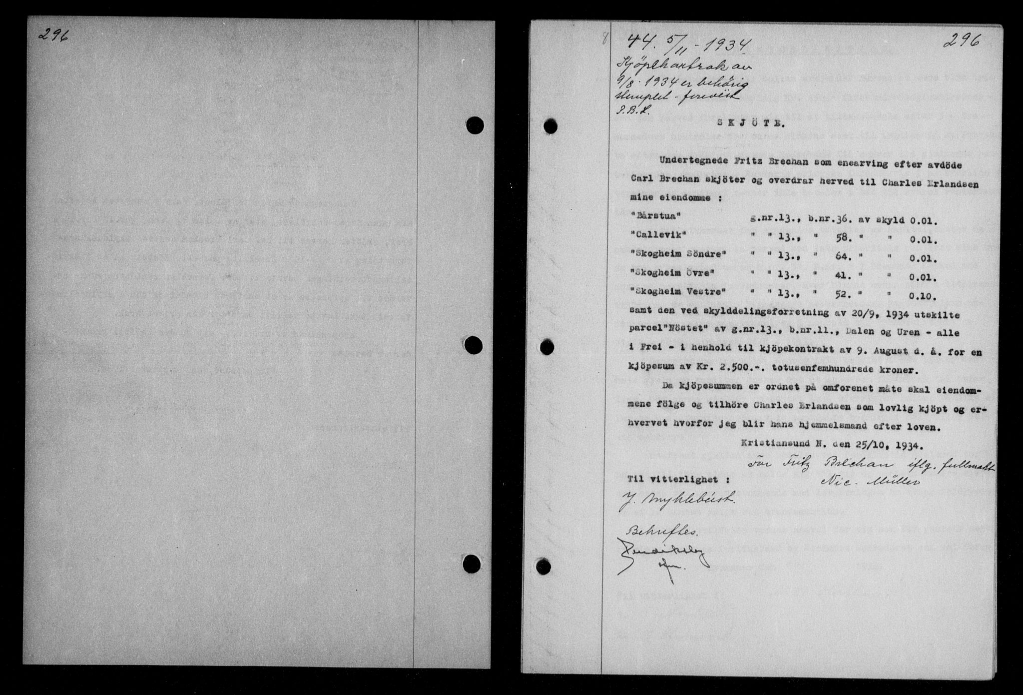 Nordmøre sorenskriveri, AV/SAT-A-4132/1/2/2Ca/L0082: Mortgage book no. 72, 1934-1934, Deed date: 05.11.1934