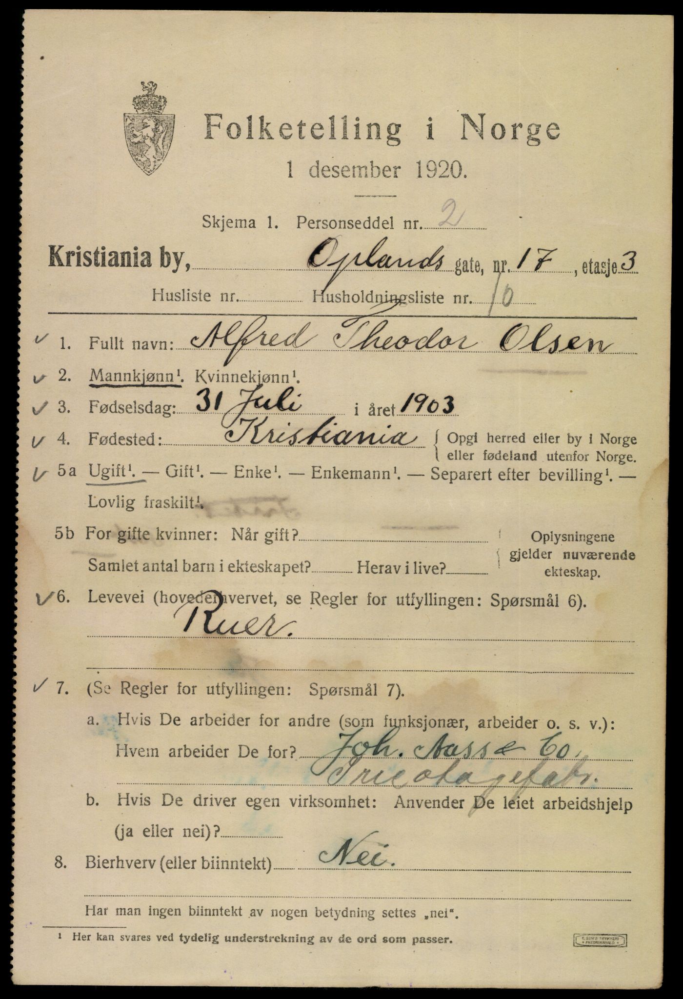 SAO, 1920 census for Kristiania, 1920, p. 434843