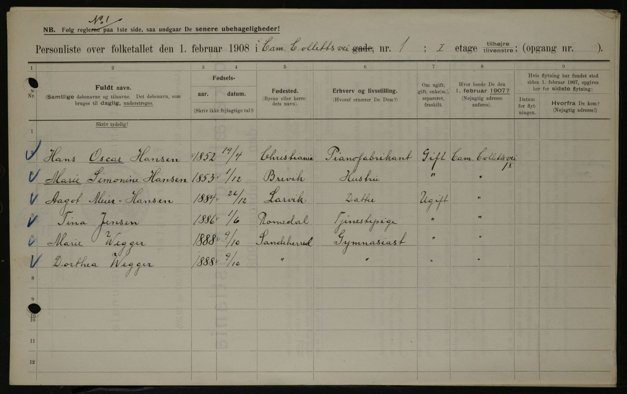 OBA, Municipal Census 1908 for Kristiania, 1908, p. 10858