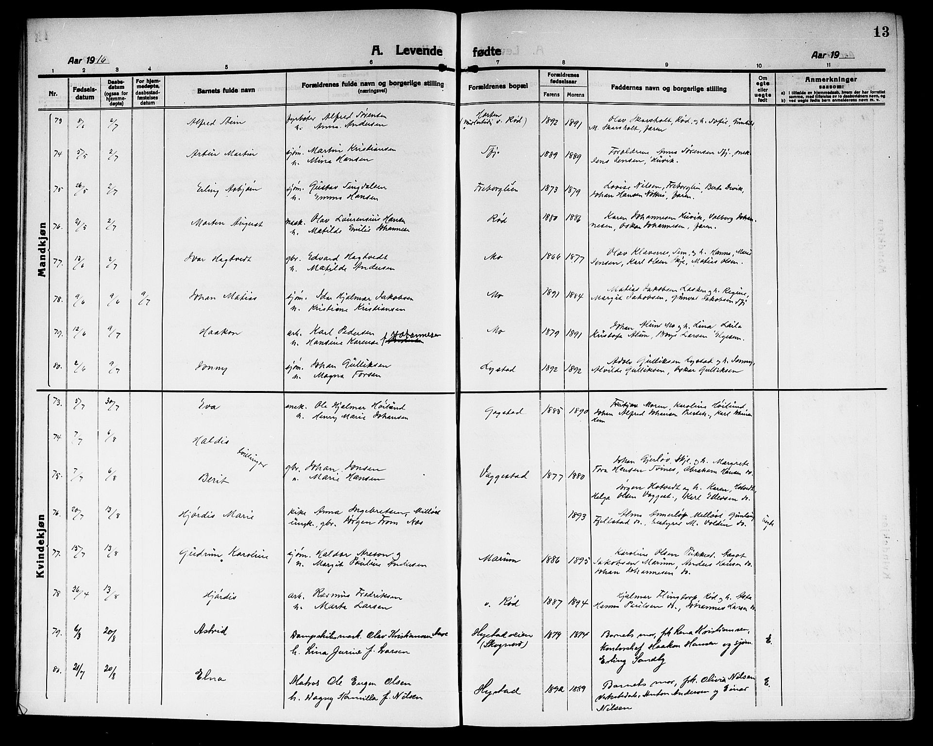 Sandar kirkebøker, SAKO/A-243/G/Ga/L0003: Parish register (copy) no. 3, 1916-1922, p. 13