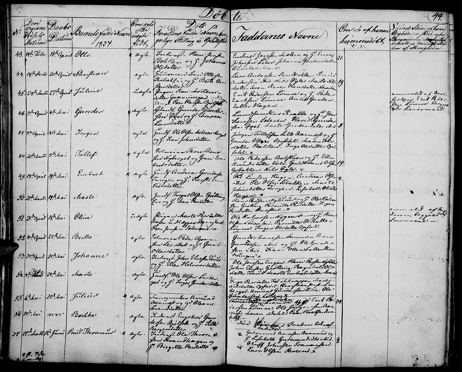 Elverum prestekontor, SAH/PREST-044/H/Ha/Haa/L0008: Parish register (official) no. 8, 1830-1842, p. 44