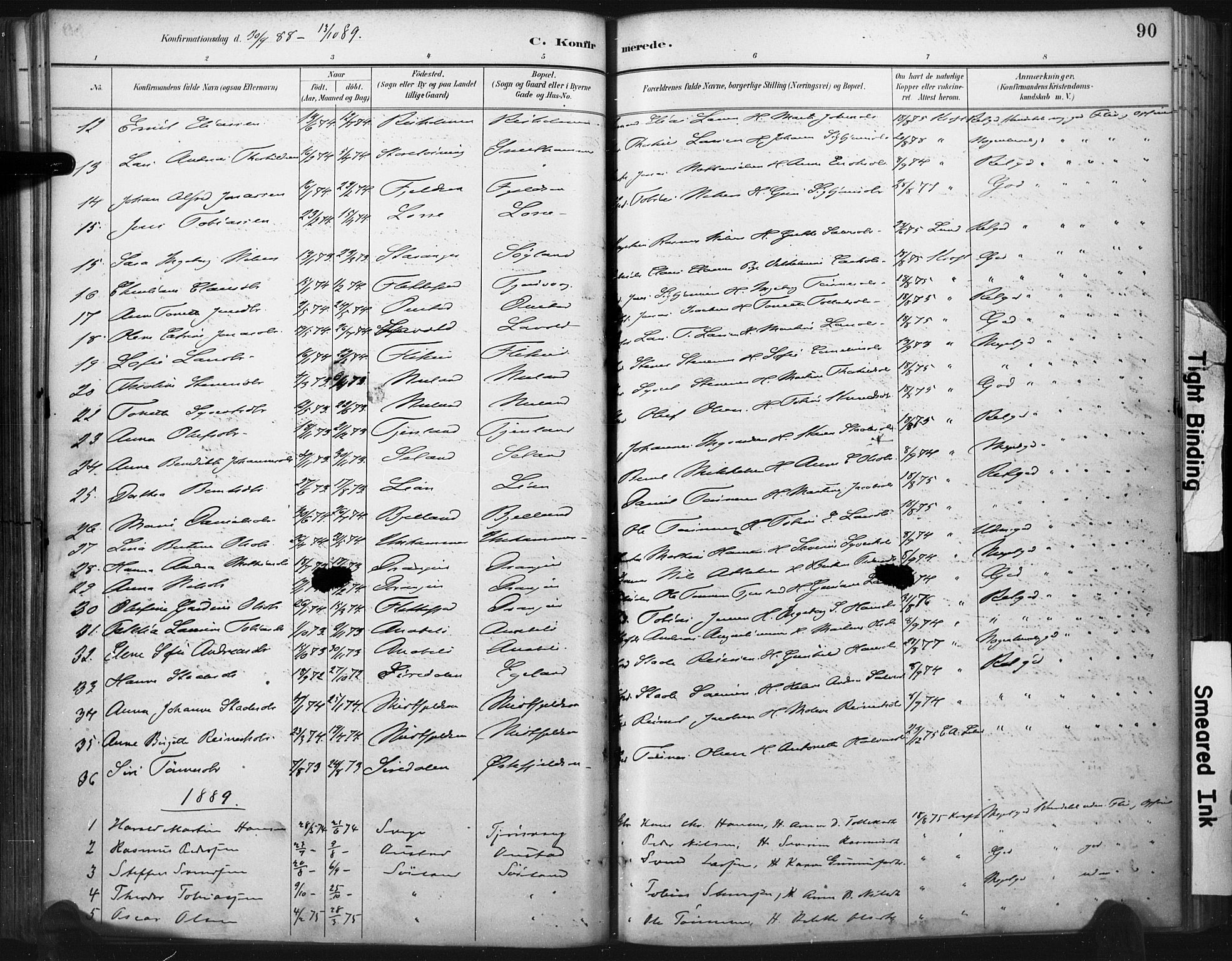 Flekkefjord sokneprestkontor, AV/SAK-1111-0012/F/Fa/Fac/L0008: Parish register (official) no. A 8, 1885-1898, p. 90