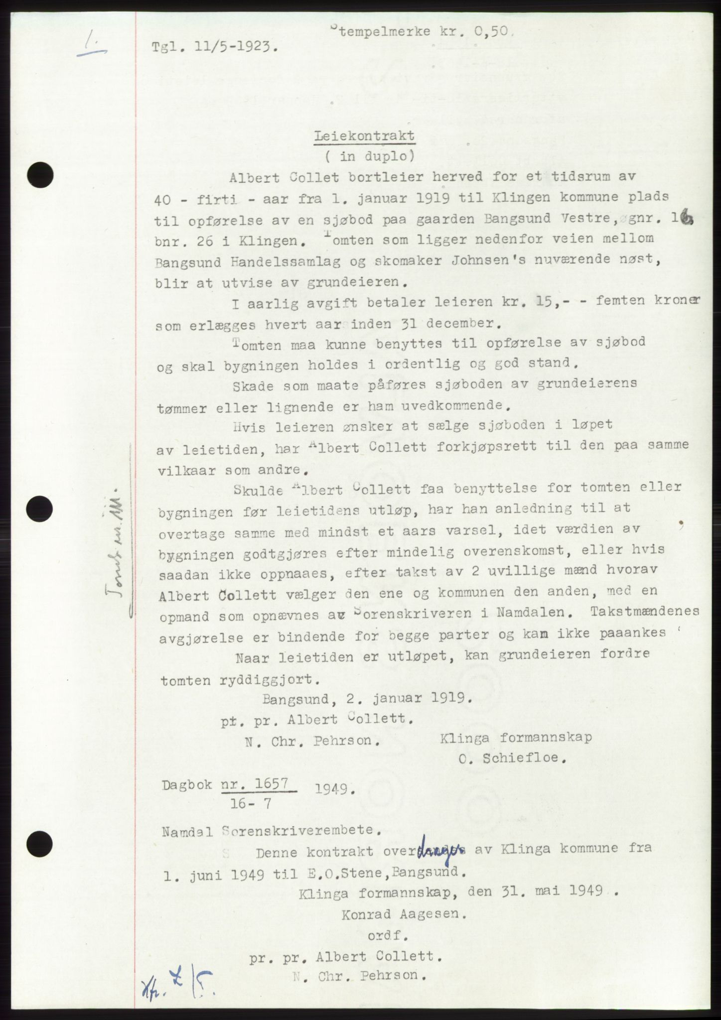 Namdal sorenskriveri, SAT/A-4133/1/2/2C: Mortgage book no. -, 1922-1925, Deed date: 11.05.1923