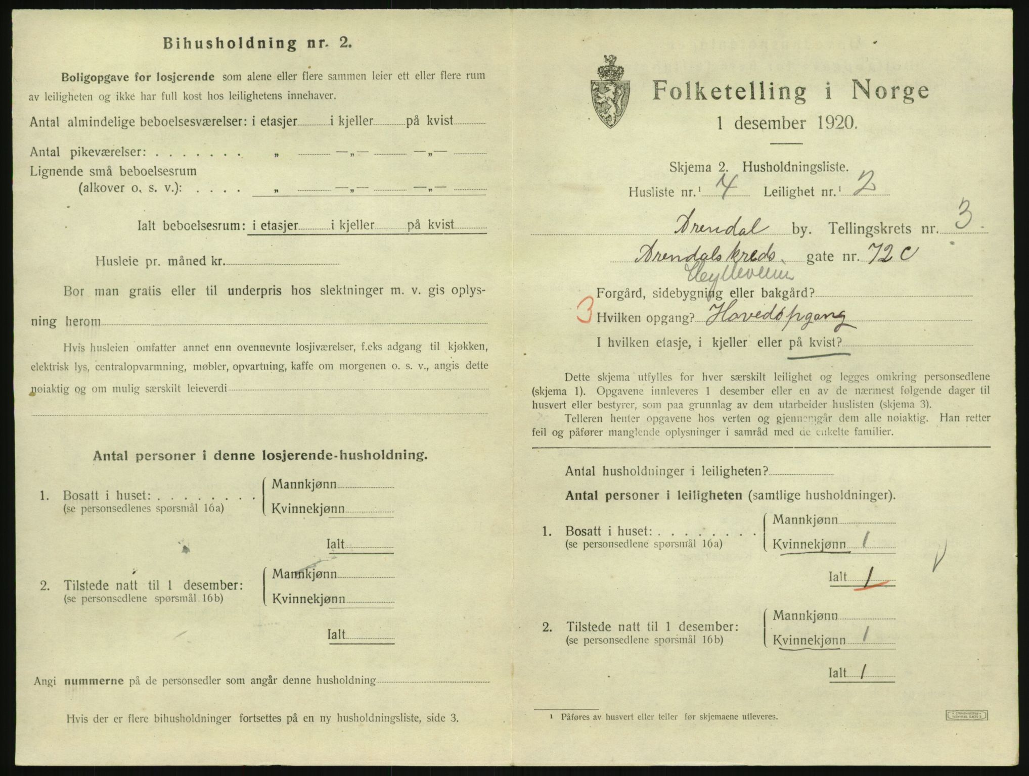 SAK, 1920 census for Arendal, 1920, p. 4380