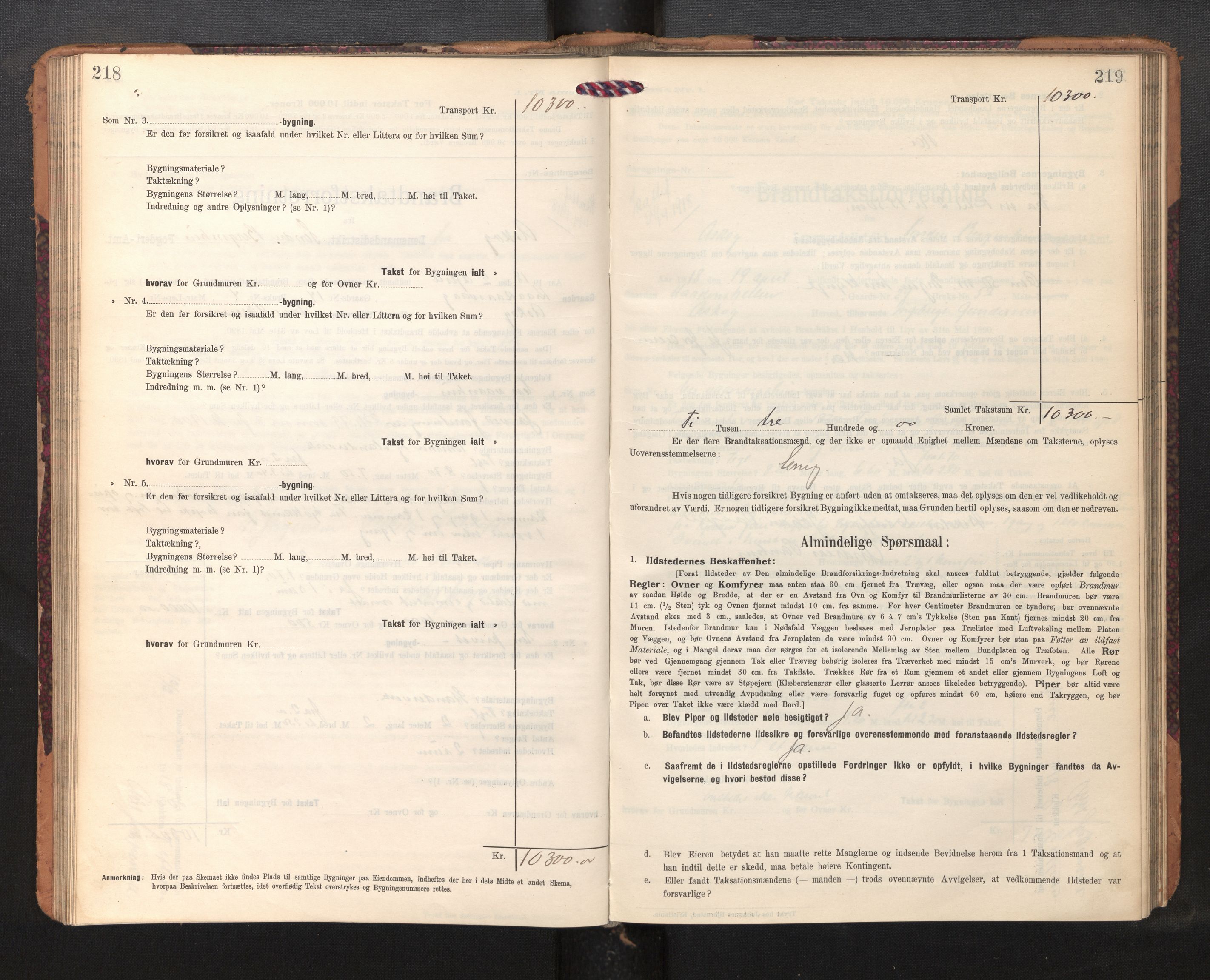 Lensmannen i Askøy, AV/SAB-A-31001/0012/L0007: Branntakstprotokoll, skjematakst, 1910-1919, p. 218-219