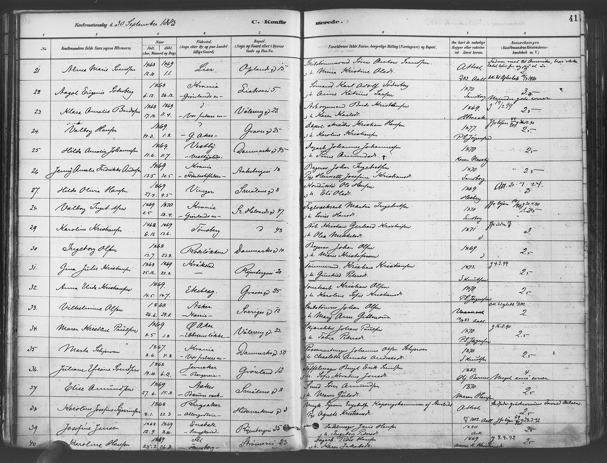 Gamlebyen prestekontor Kirkebøker, SAO/A-10884/F/Fa/L0006: Parish register (official) no. 6, 1881-1890, p. 41