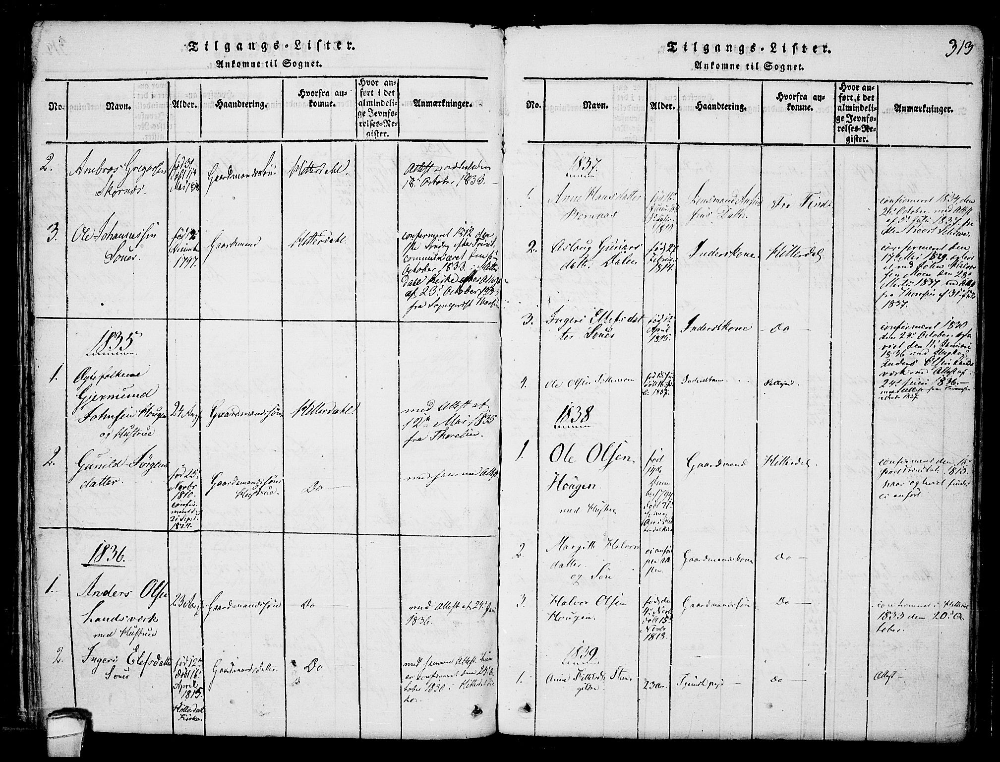 Hjartdal kirkebøker, SAKO/A-270/F/Fb/L0001: Parish register (official) no. II 1, 1815-1843, p. 313