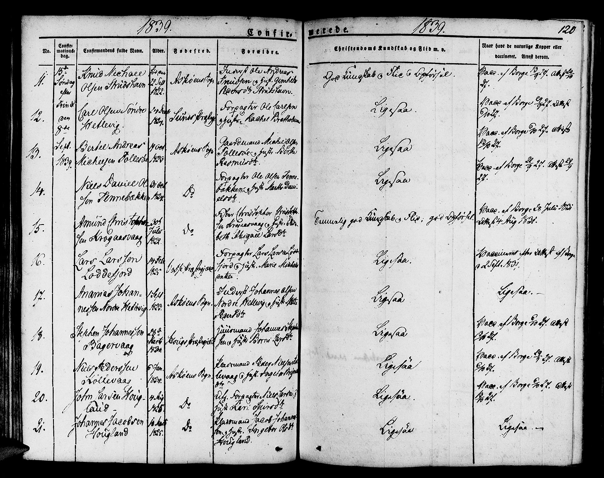 Askøy Sokneprestembete, SAB/A-74101/H/Ha/Haa/Haaa/L0004: Parish register (official) no. A 4, 1825-1845, p. 120