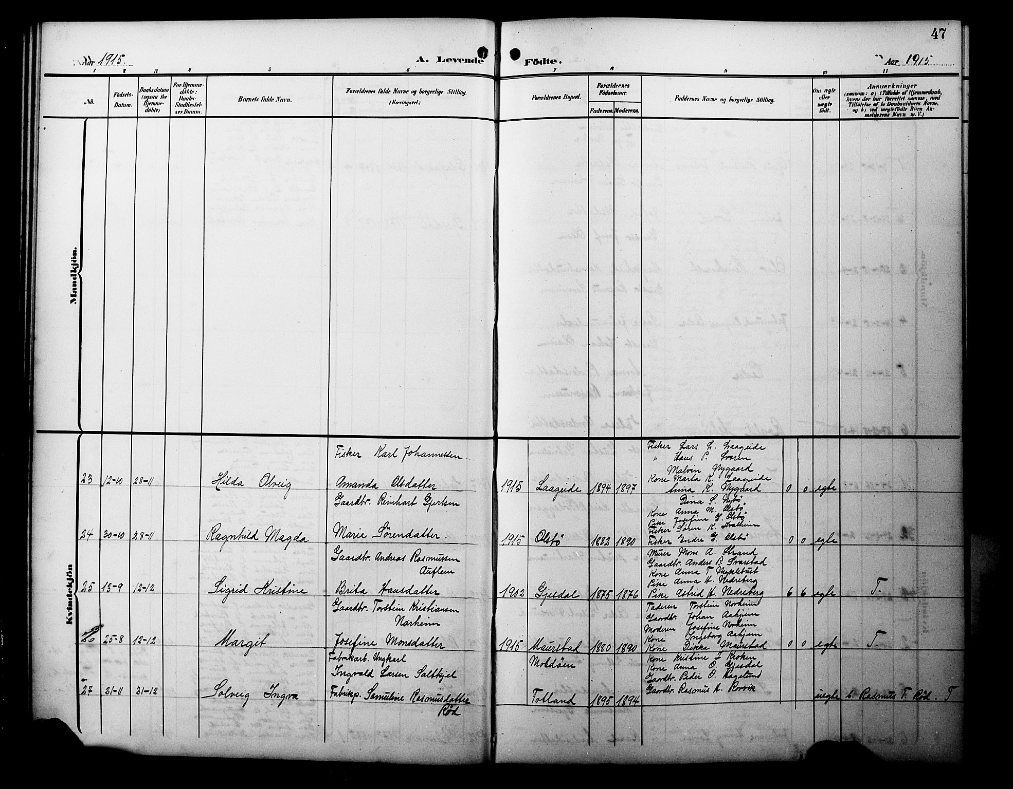 Davik sokneprestembete, SAB/A-79701/H/Hab/Habc/L0003: Parish register (copy) no. C 3, 1907-1929, p. 47