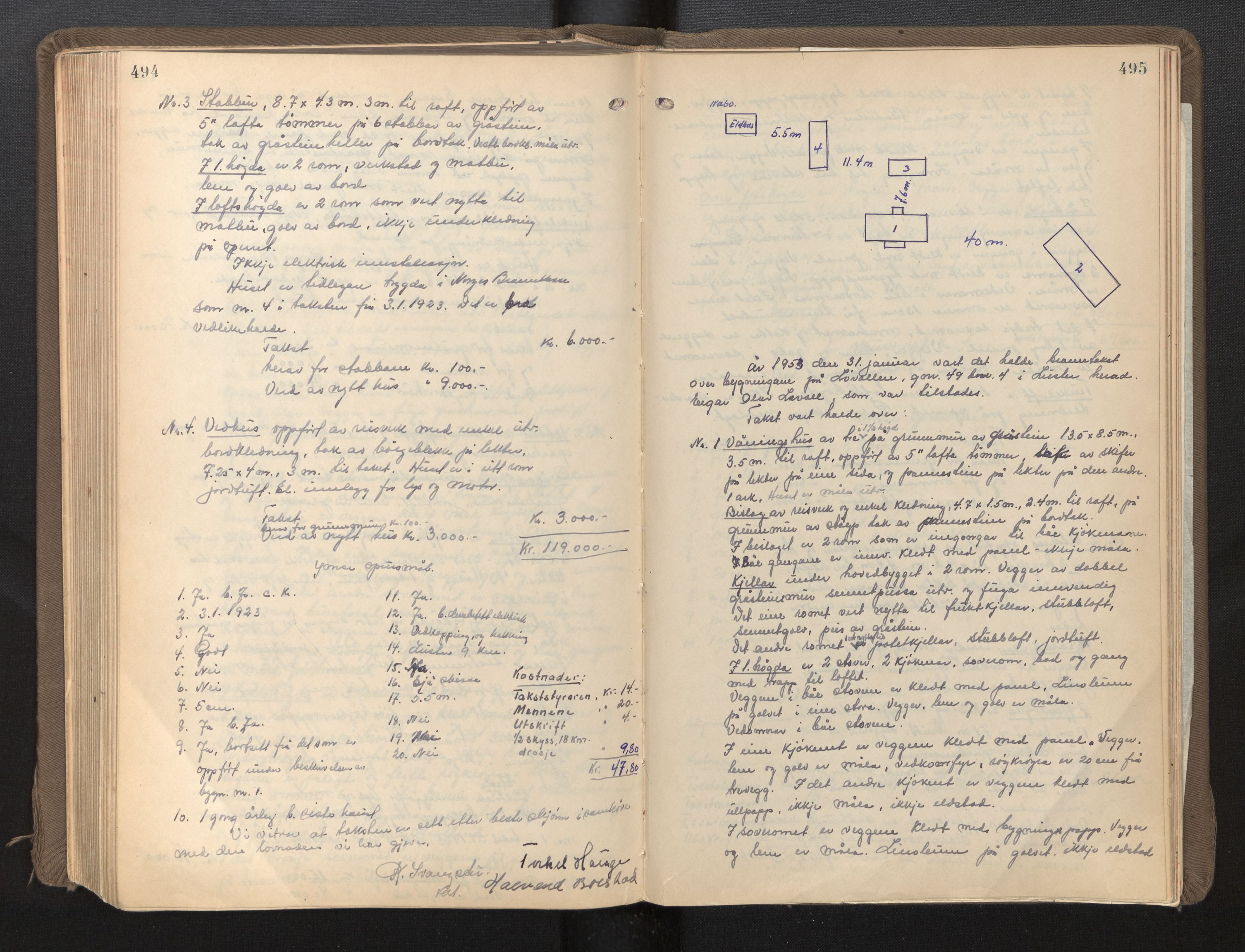 Lensmannen i Luster, AV/SAB-A-29301/0012/L0005: Branntakstprotokoll, 1928-1955, p. 494-495