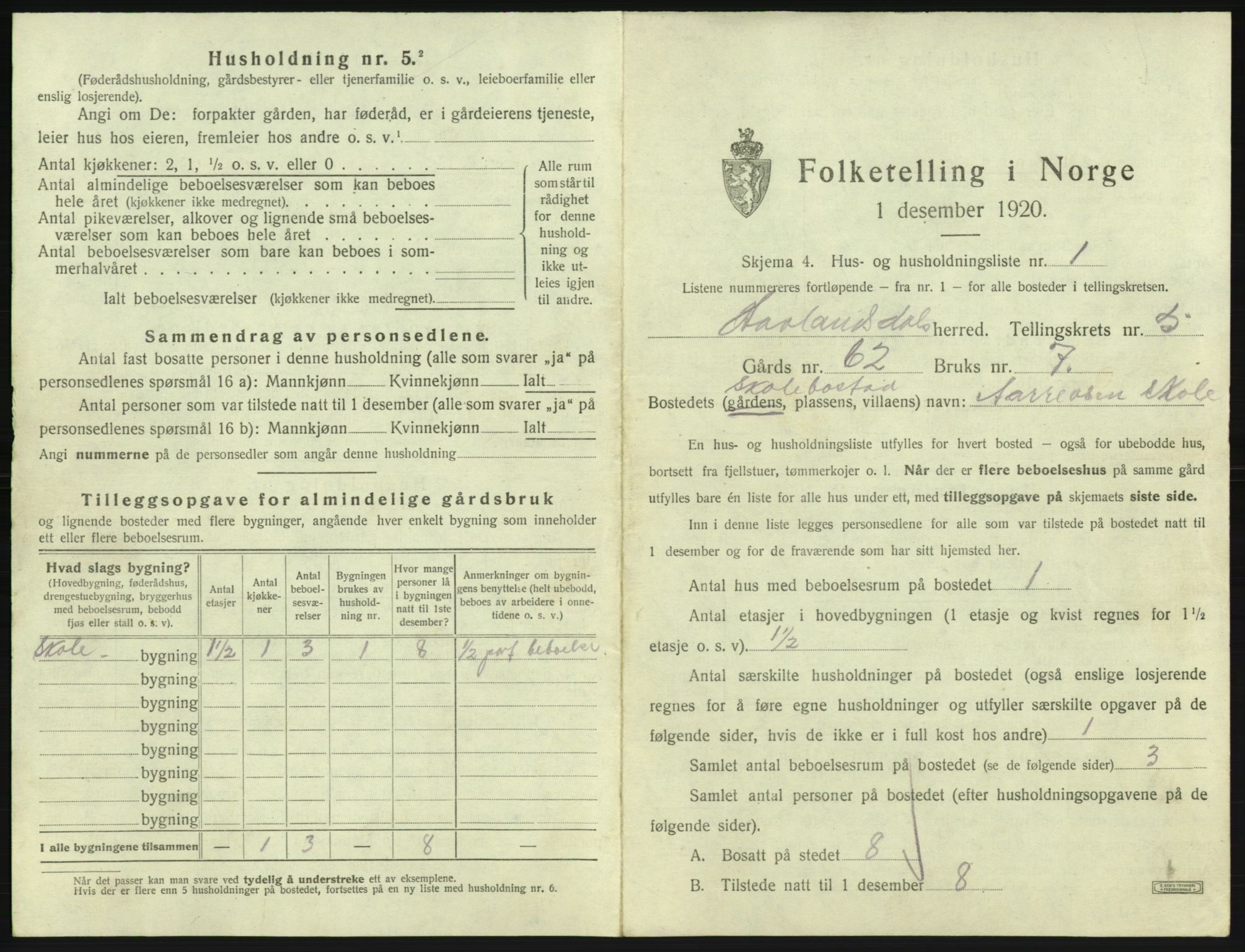 SAB, 1920 census for Hålandsdal, 1920, p. 155