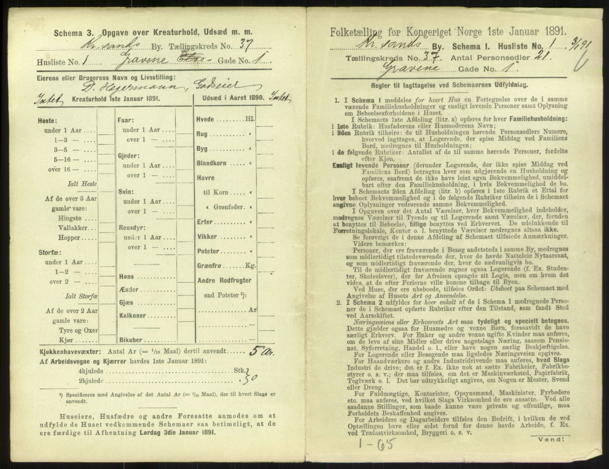 RA, 1891 census for 1001 Kristiansand, 1891, p. 1968