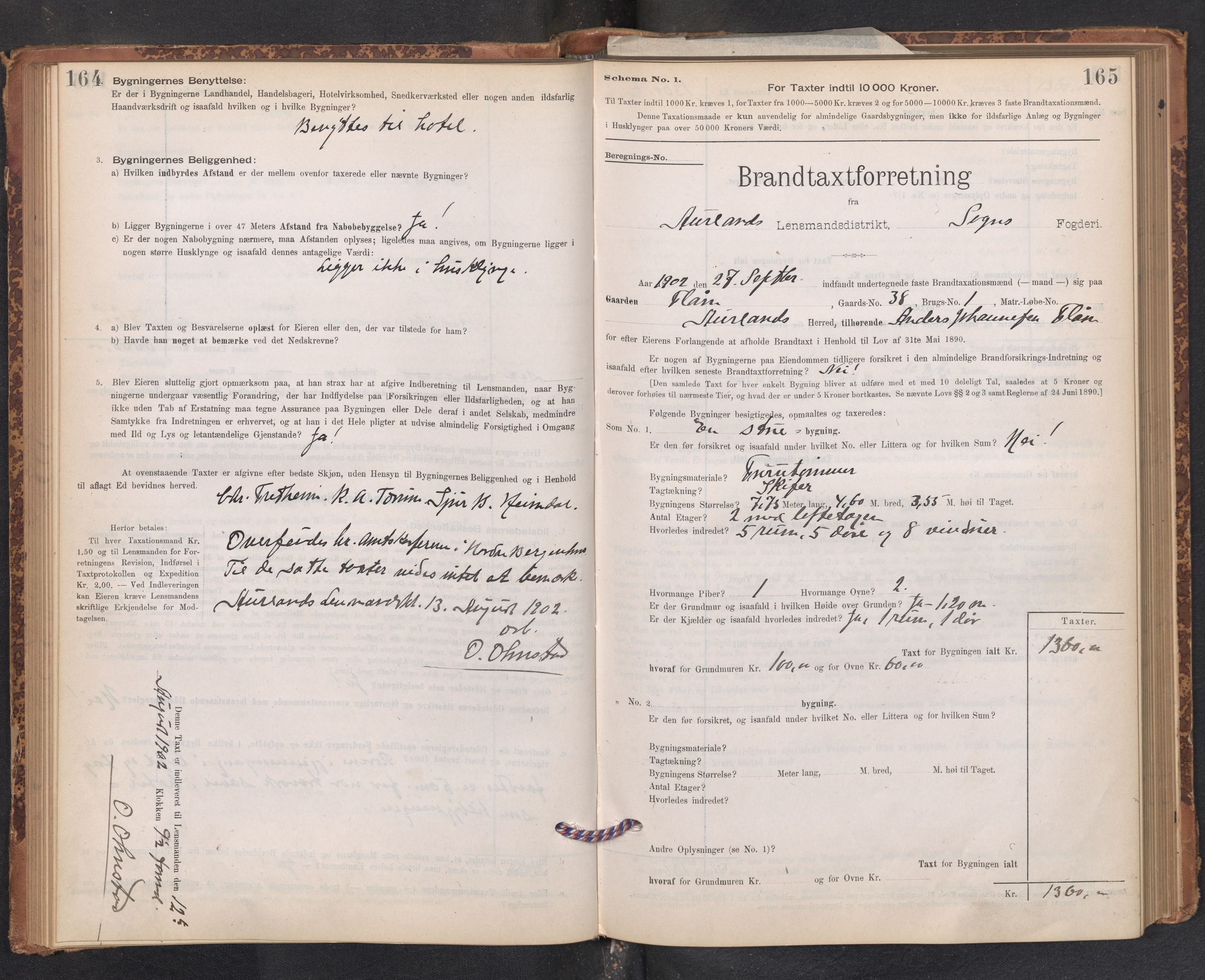 Lensmannen i Aurland, AV/SAB-A-26401/0012/L0004: Branntakstprotokoll, skjematakst, 1895-1911, p. 164-165