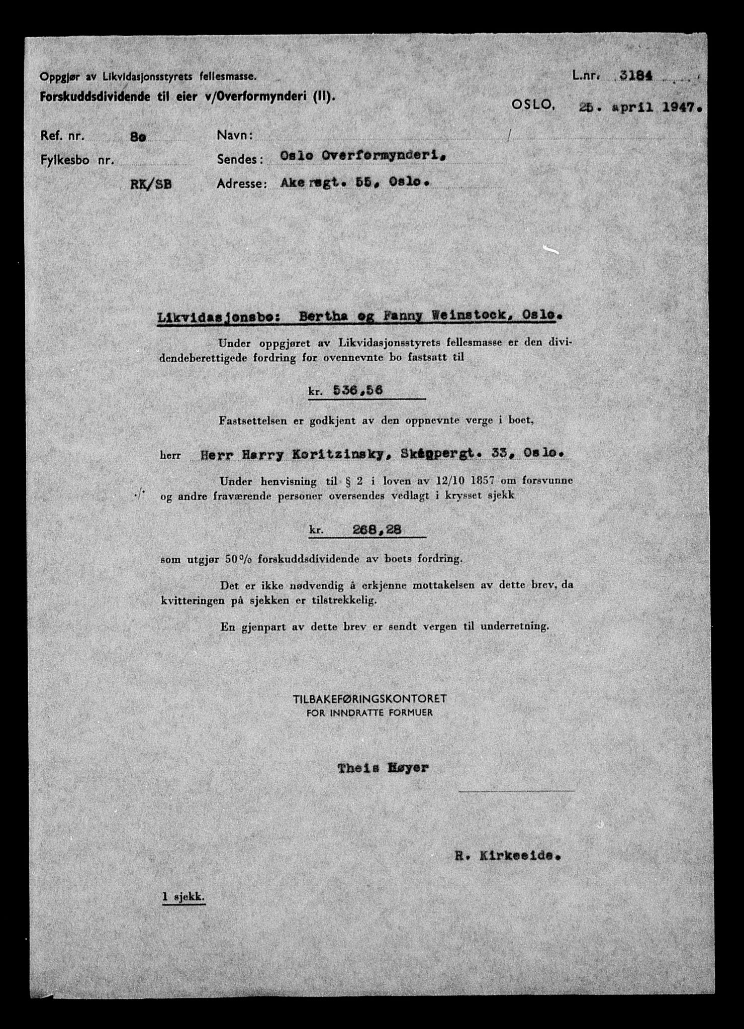 Justisdepartementet, Tilbakeføringskontoret for inndratte formuer, AV/RA-S-1564/H/Hc/Hcc/L0986: --, 1945-1947, p. 15