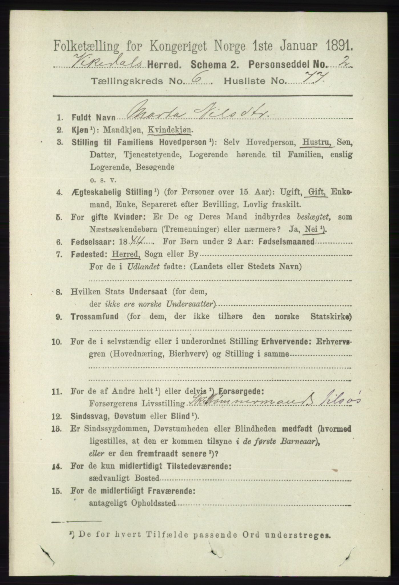 RA, 1891 census for 1157 Vikedal, 1891, p. 1984