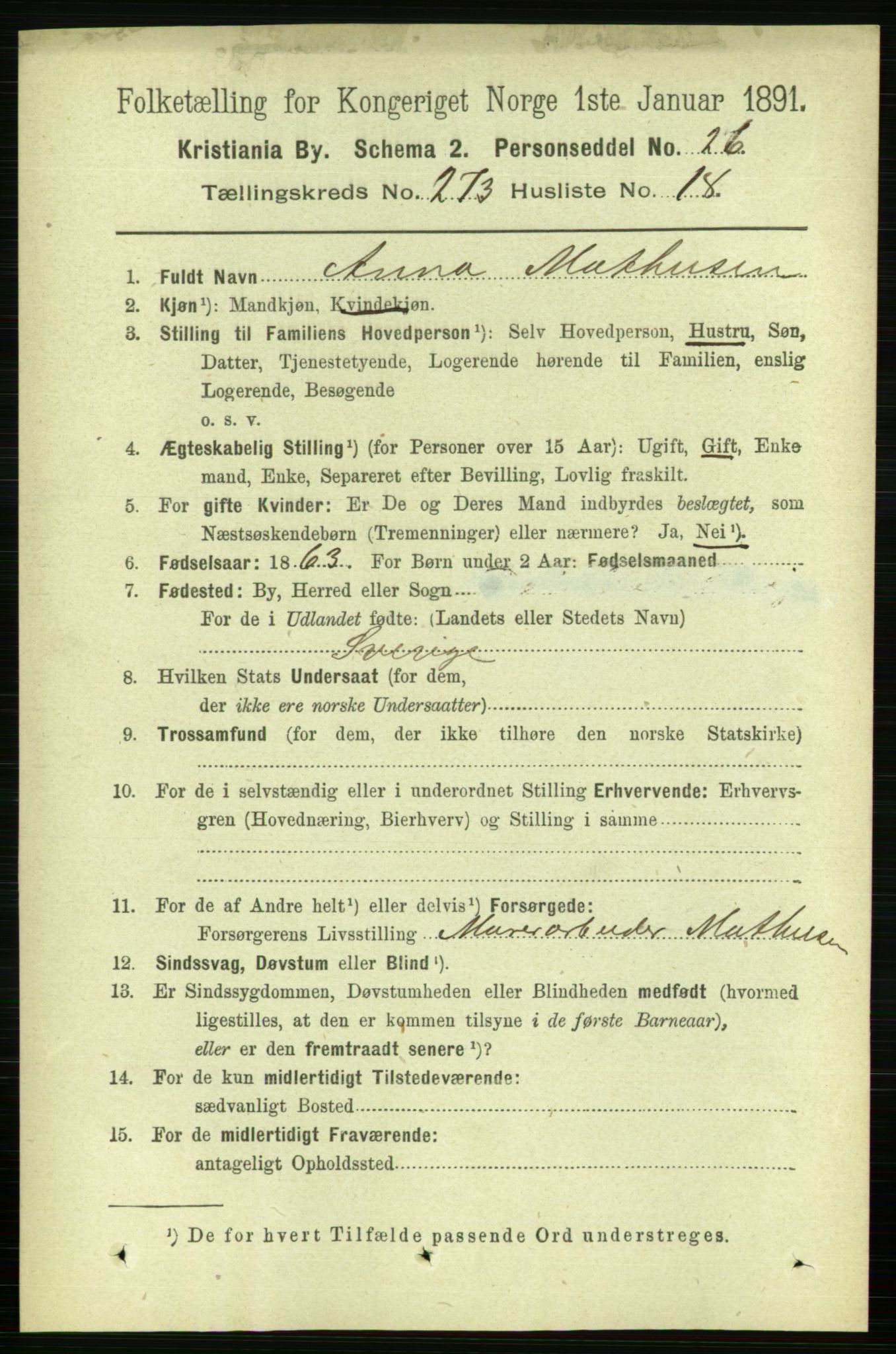 RA, 1891 census for 0301 Kristiania, 1891, p. 166104