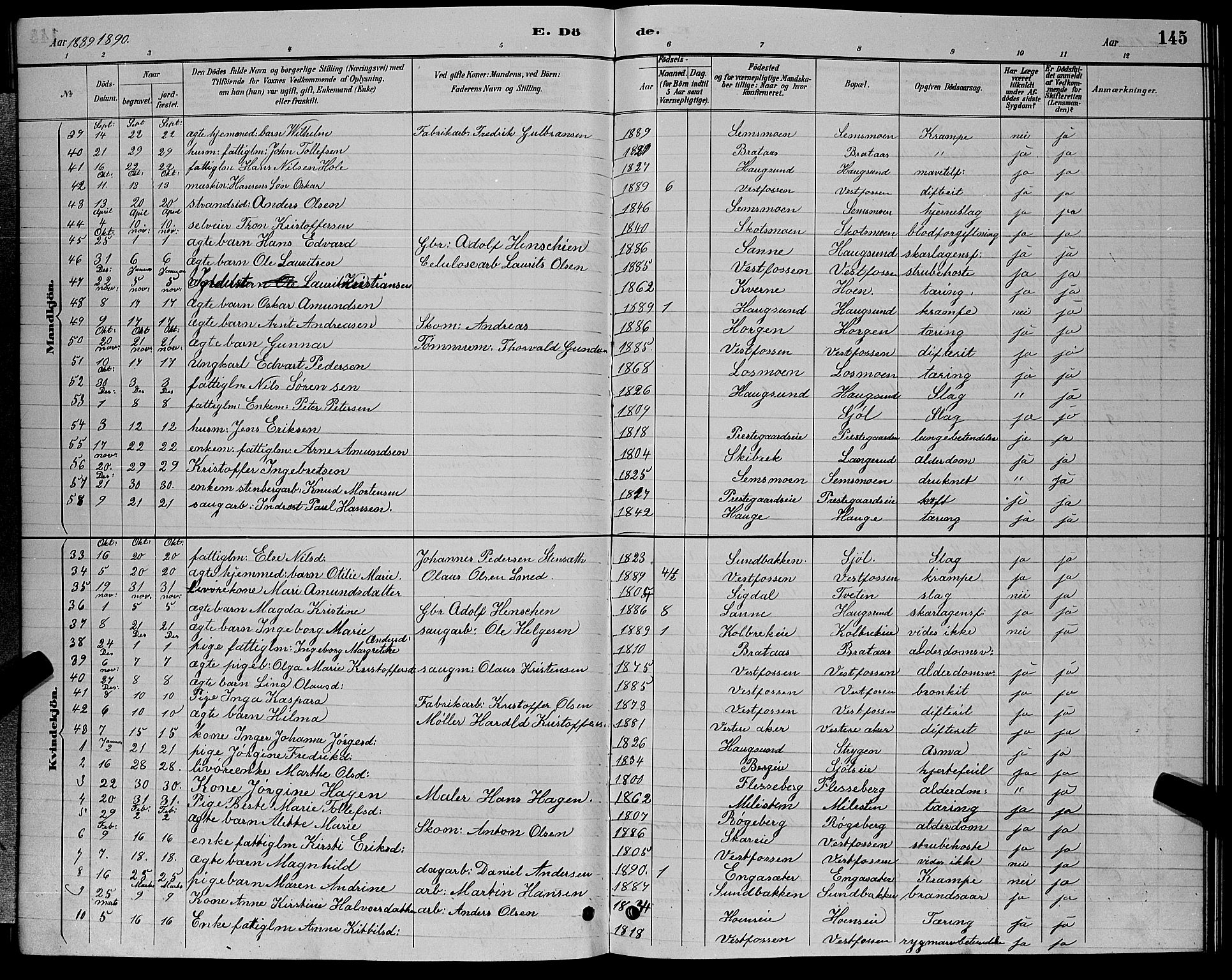 Eiker kirkebøker, SAKO/A-4/G/Ga/L0006: Parish register (copy) no. I 6, 1885-1893, p. 145