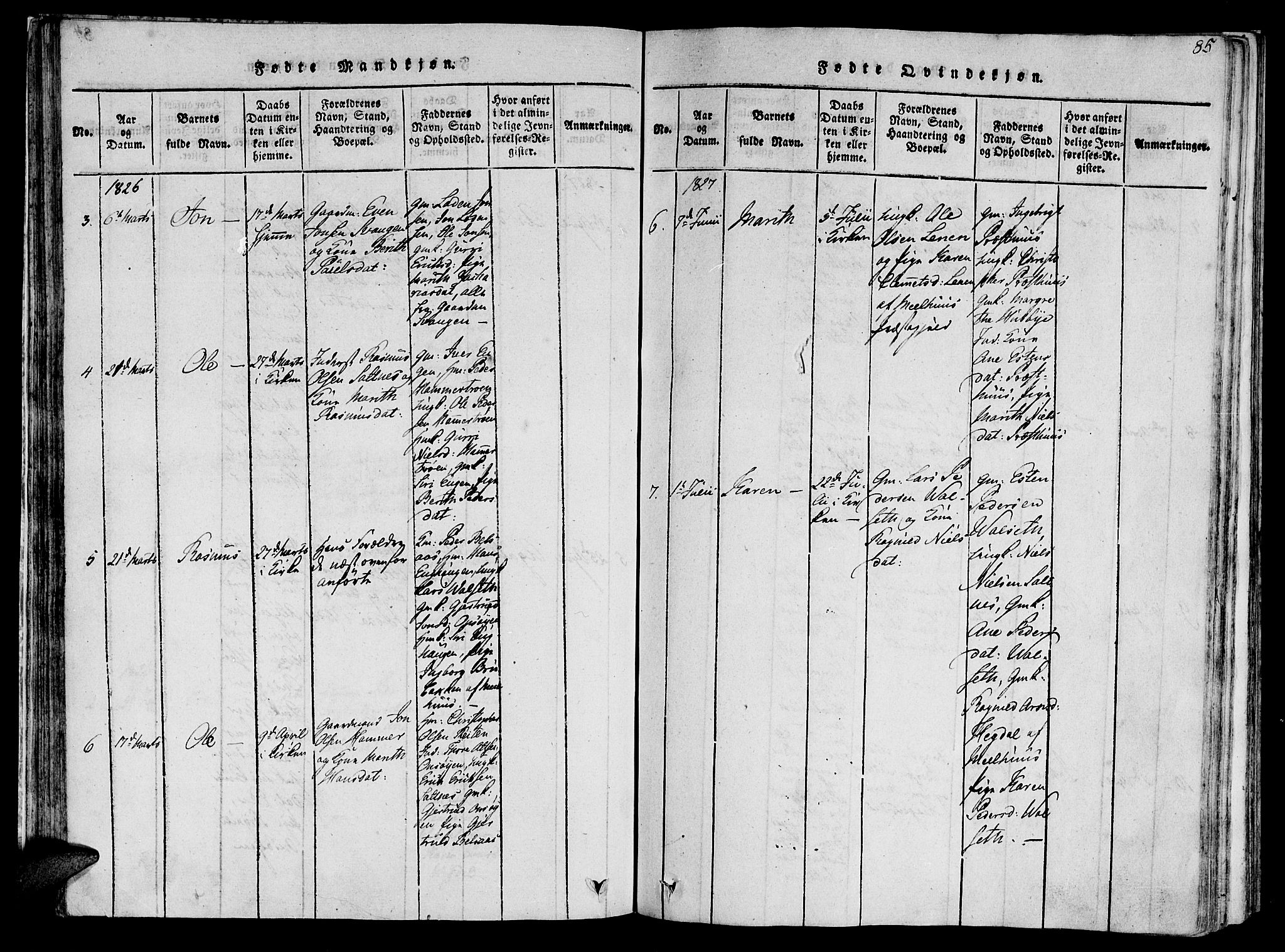 Ministerialprotokoller, klokkerbøker og fødselsregistre - Sør-Trøndelag, SAT/A-1456/612/L0373: Parish register (official) no. 612A06 /2, 1816-1828, p. 85