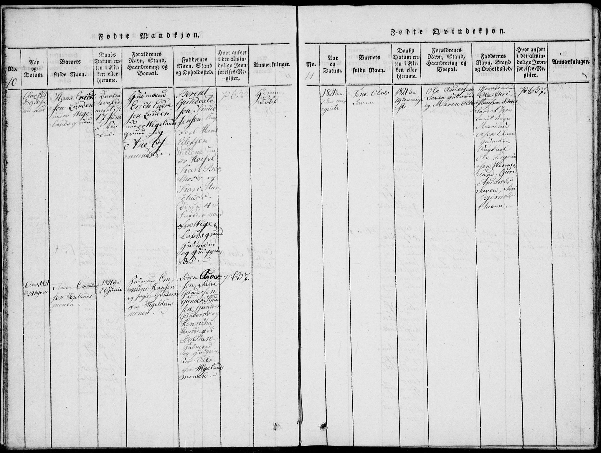 Vennesla sokneprestkontor, SAK/1111-0045/Fa/Fab/L0003: Parish register (official) no. A 3, 1820-1834, p. 10-11