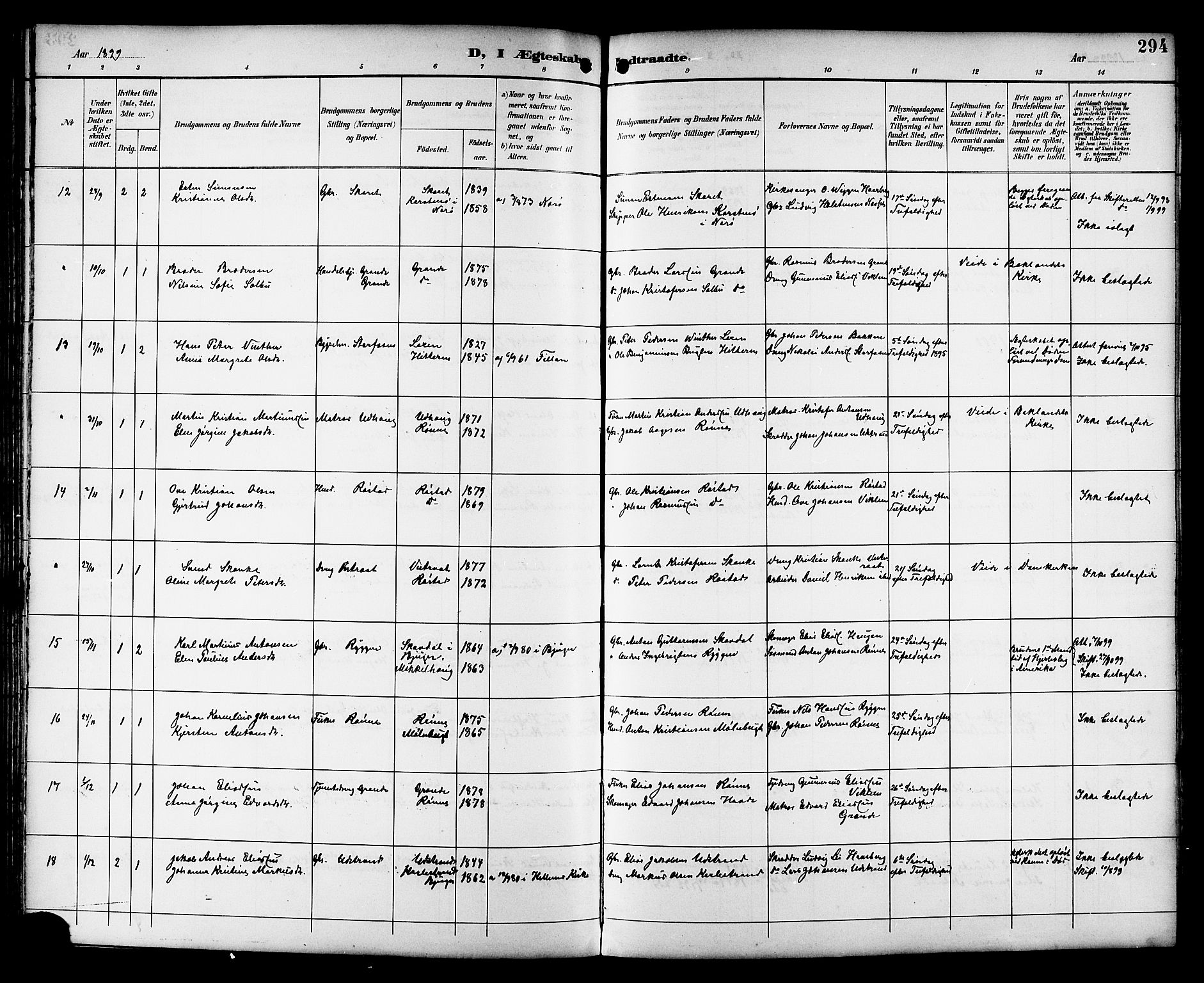 Ministerialprotokoller, klokkerbøker og fødselsregistre - Sør-Trøndelag, AV/SAT-A-1456/659/L0746: Parish register (copy) no. 659C03, 1893-1912, p. 294