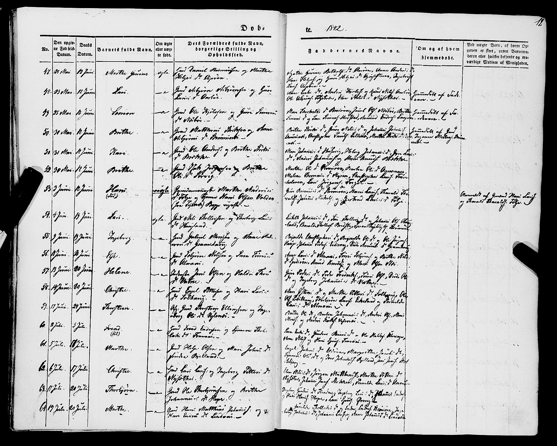 Stord sokneprestembete, SAB/A-78201/H/Haa: Parish register (official) no. A 7, 1841-1861, p. 12