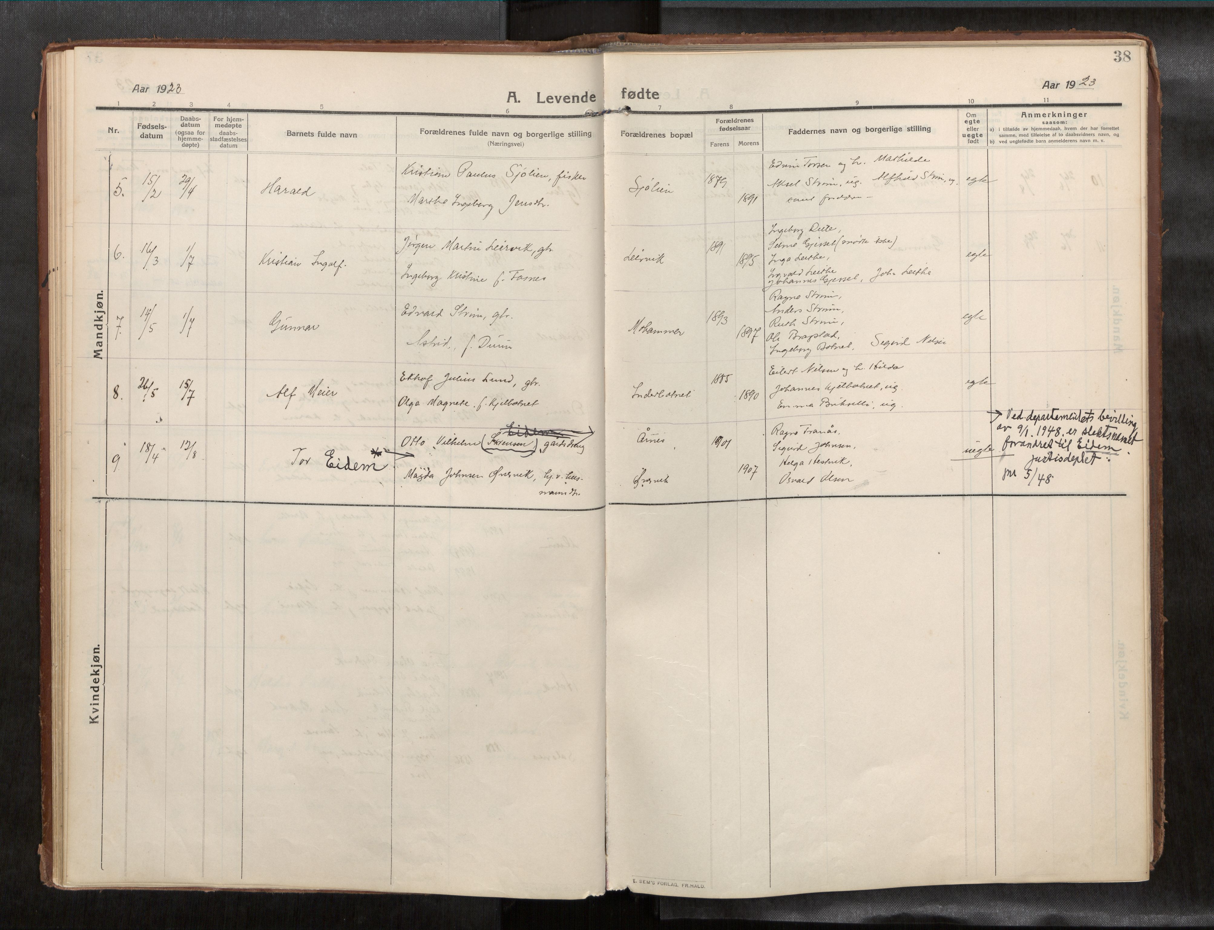 Ministerialprotokoller, klokkerbøker og fødselsregistre - Nord-Trøndelag, AV/SAT-A-1458/773/L0624a: Parish register (official) no. 773A16, 1910-1936, p. 38