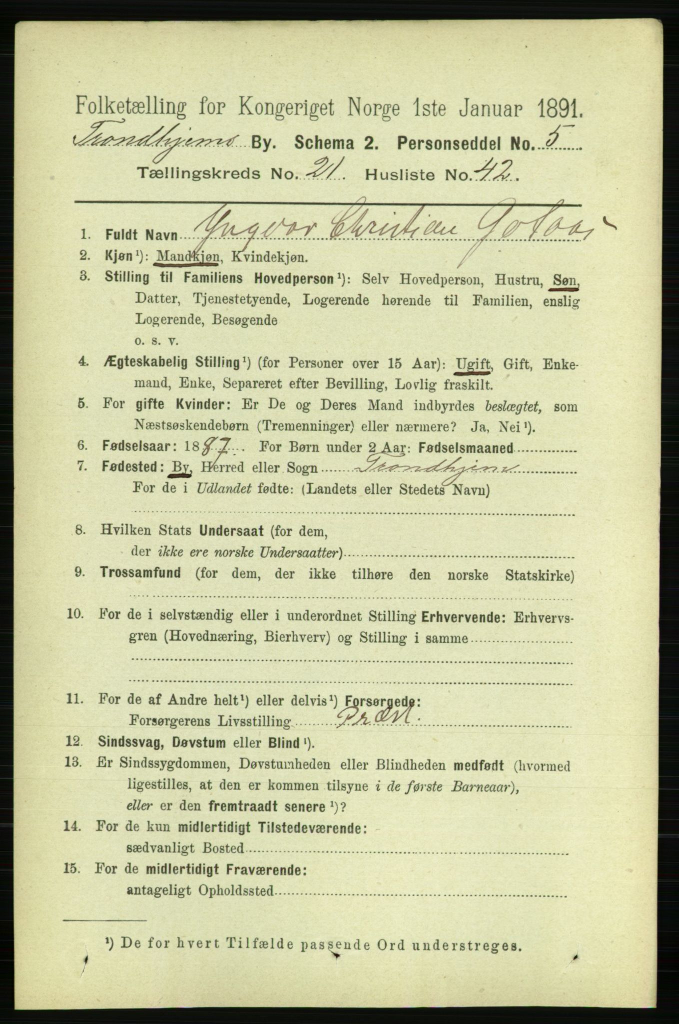 RA, 1891 census for 1601 Trondheim, 1891, p. 16518