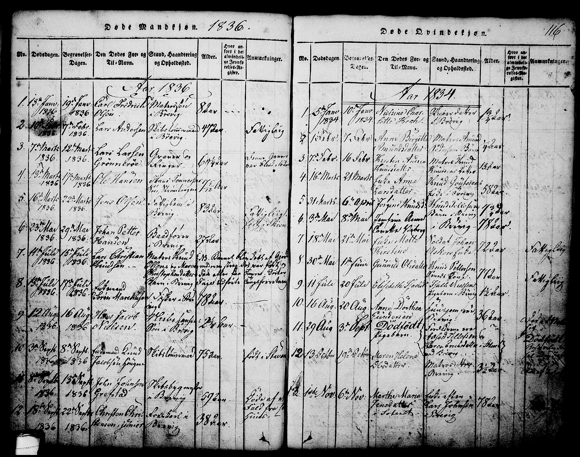 Brevik kirkebøker, SAKO/A-255/G/Ga/L0001: Parish register (copy) no. 1, 1814-1845, p. 116