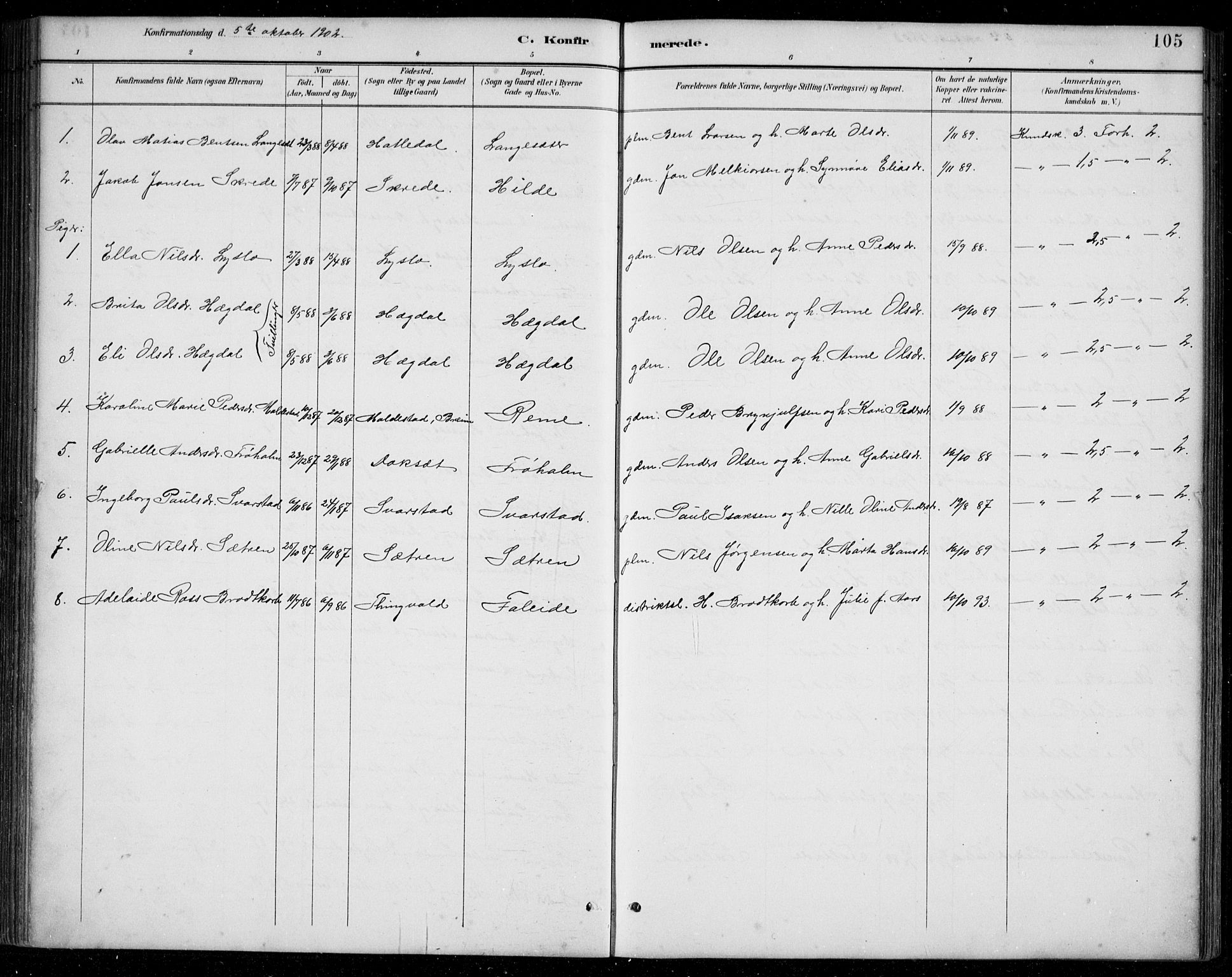 Innvik sokneprestembete, SAB/A-80501: Parish register (copy) no. A 3, 1886-1912, p. 105