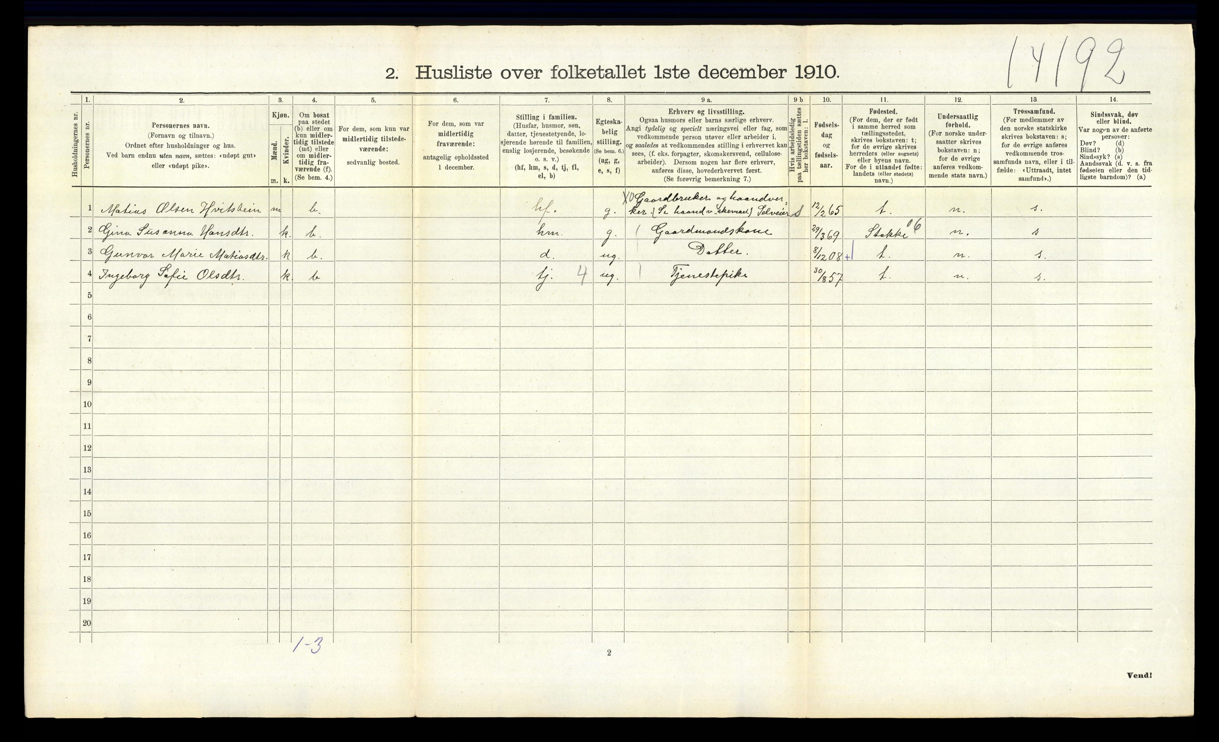 RA, 1910 census for Andebu, 1910, p. 1012