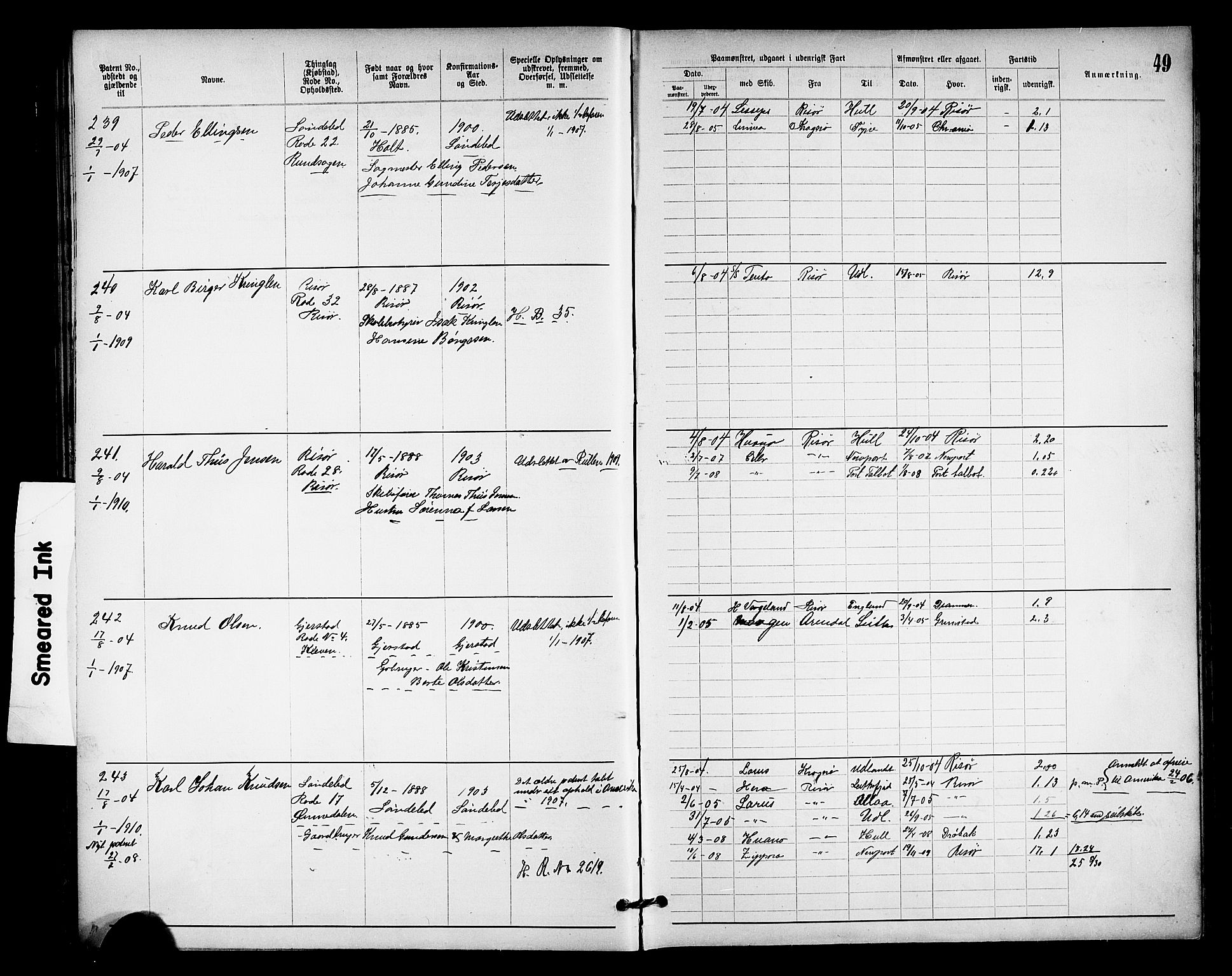 Risør mønstringskrets, SAK/2031-0010/F/Fa/L0004: Annotasjonsrulle nr 1914-1915 og nr 1-477, T-8, 1899-1911, p. 53