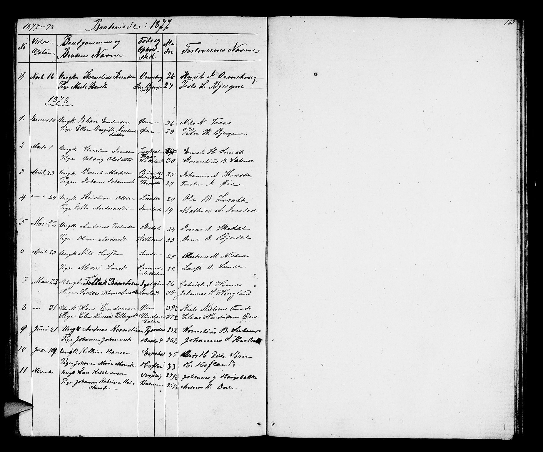 Fjaler sokneprestembete, AV/SAB-A-79801/H/Hab/Habc/L0001: Parish register (copy) no. C 1, 1852-1878, p. 165