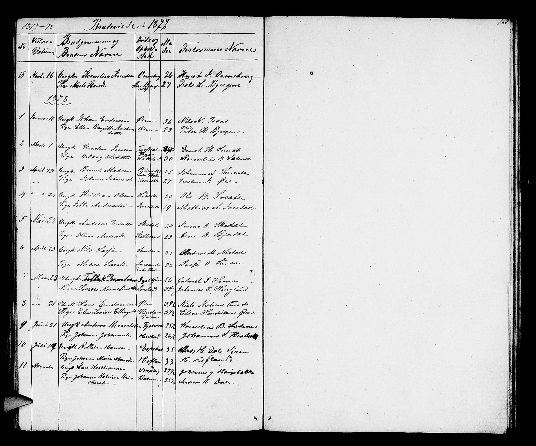 Fjaler sokneprestembete, AV/SAB-A-79801/H/Hab/Habc/L0001: Parish register (copy) no. C 1, 1852-1878, p. 165