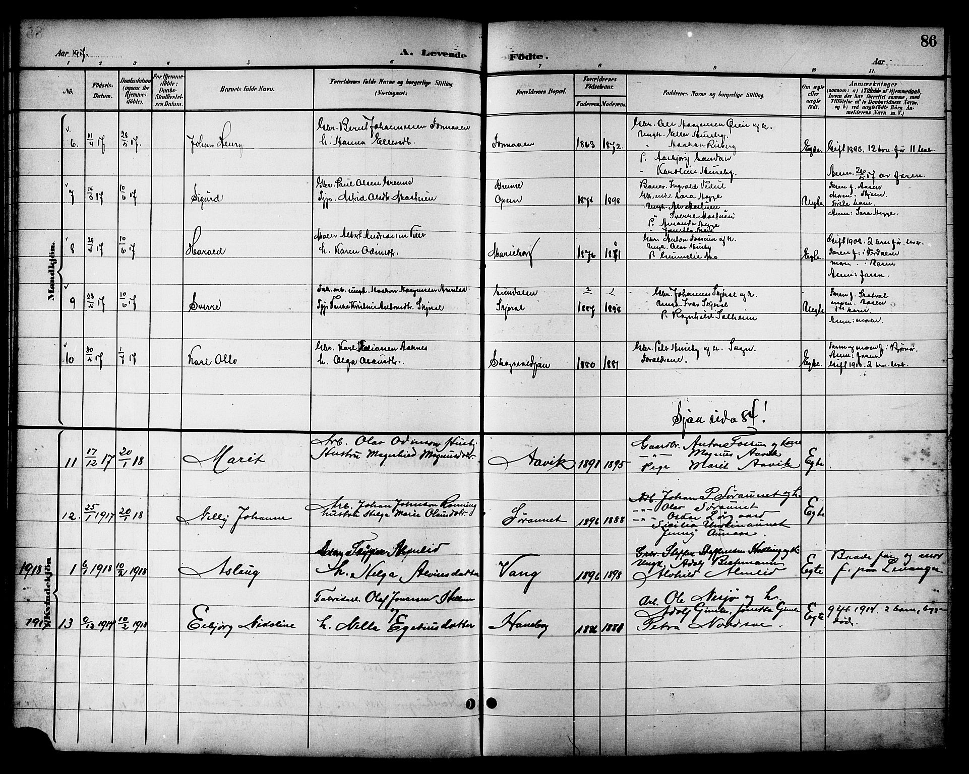 Ministerialprotokoller, klokkerbøker og fødselsregistre - Nord-Trøndelag, SAT/A-1458/714/L0135: Parish register (copy) no. 714C04, 1899-1918, p. 86