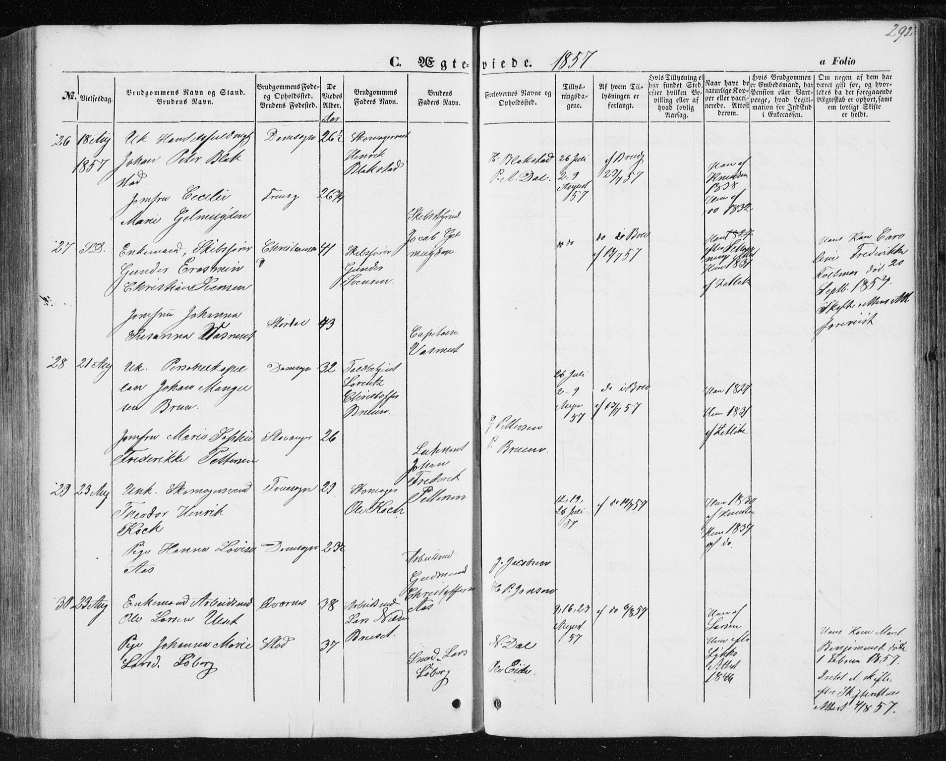 Ministerialprotokoller, klokkerbøker og fødselsregistre - Sør-Trøndelag, SAT/A-1456/602/L0112: Parish register (official) no. 602A10, 1848-1859, p. 292