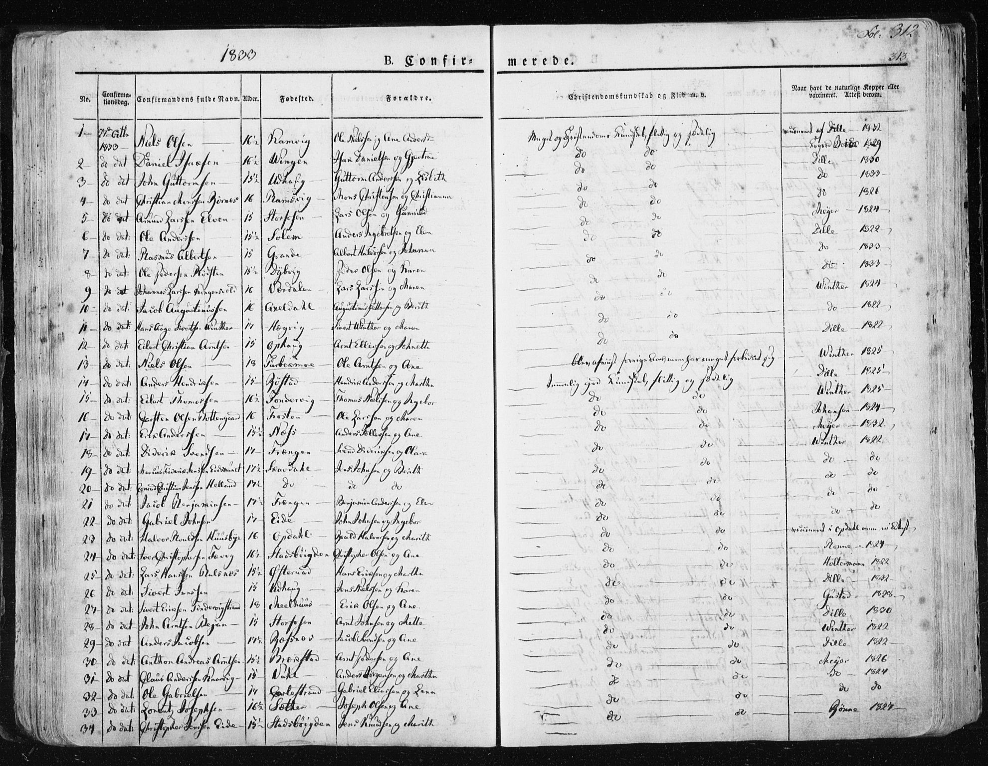 Ministerialprotokoller, klokkerbøker og fødselsregistre - Sør-Trøndelag, SAT/A-1456/659/L0735: Parish register (official) no. 659A05, 1826-1841, p. 312