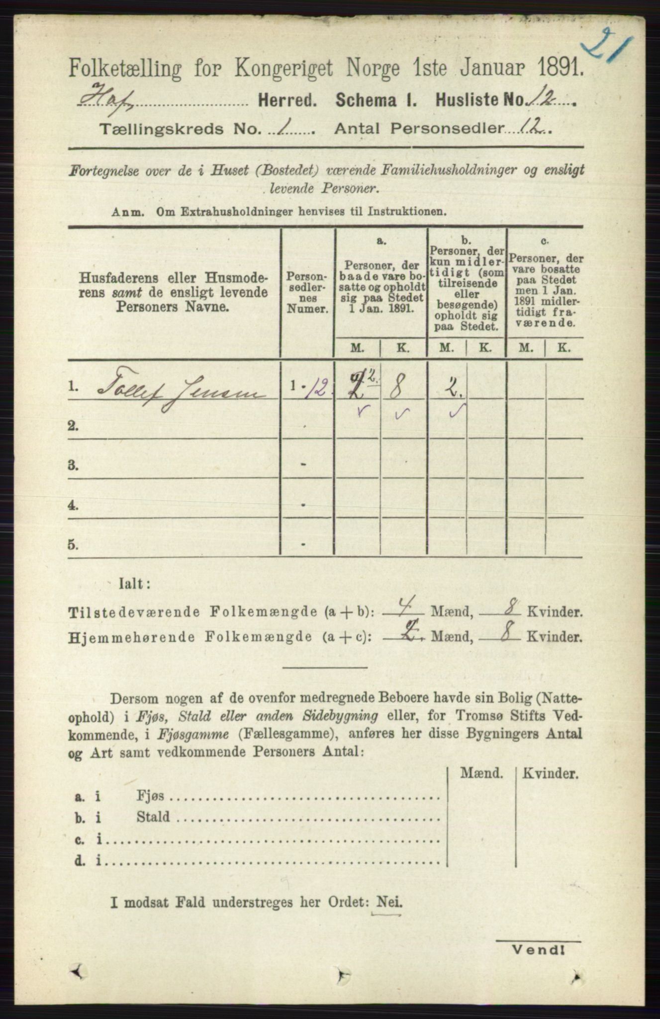 RA, 1891 census for 0714 Hof, 1891, p. 32