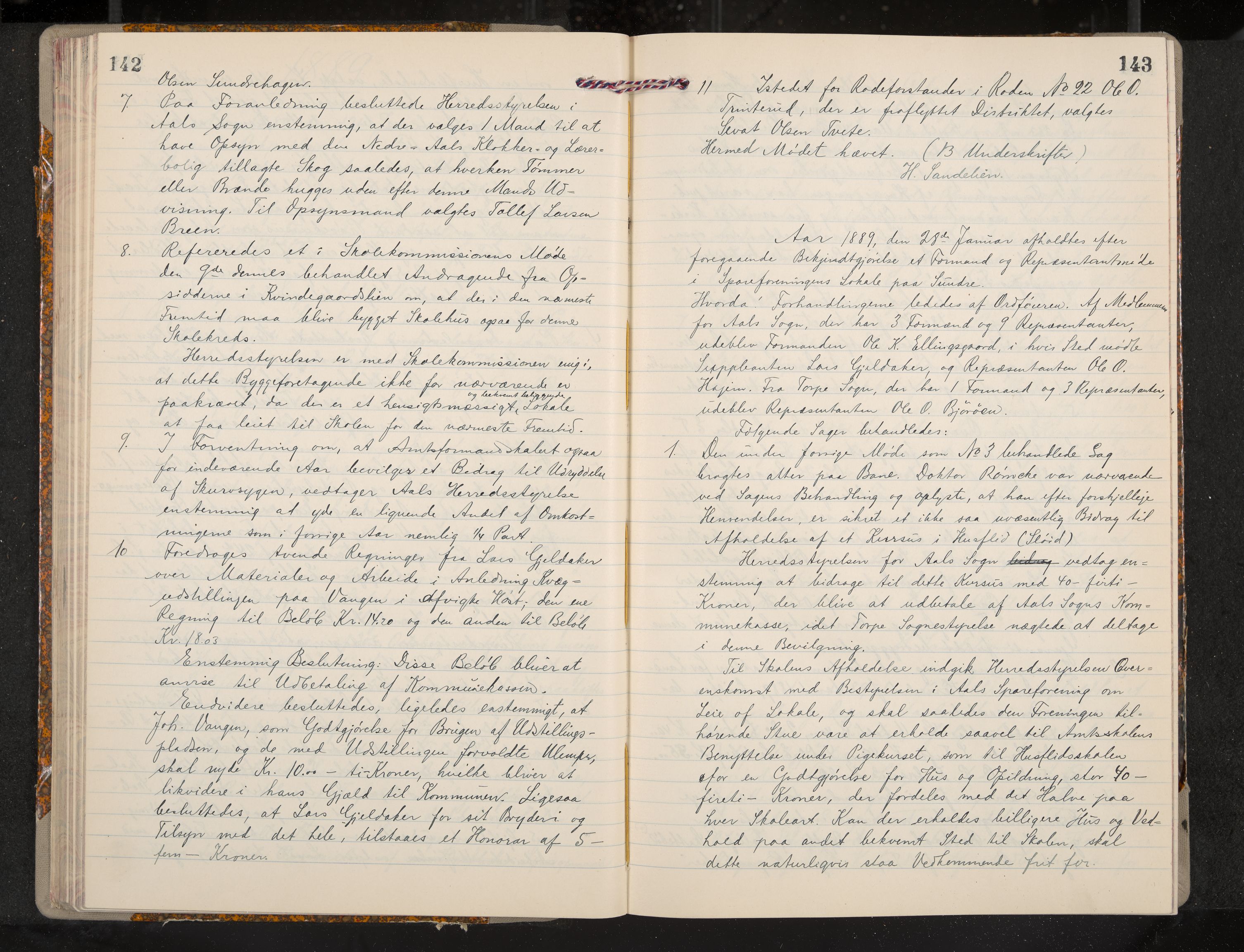 Ål formannskap og sentraladministrasjon, IKAK/0619021/A/Aa/L0004: Utskrift av møtebok, 1881-1901, p. 142-143