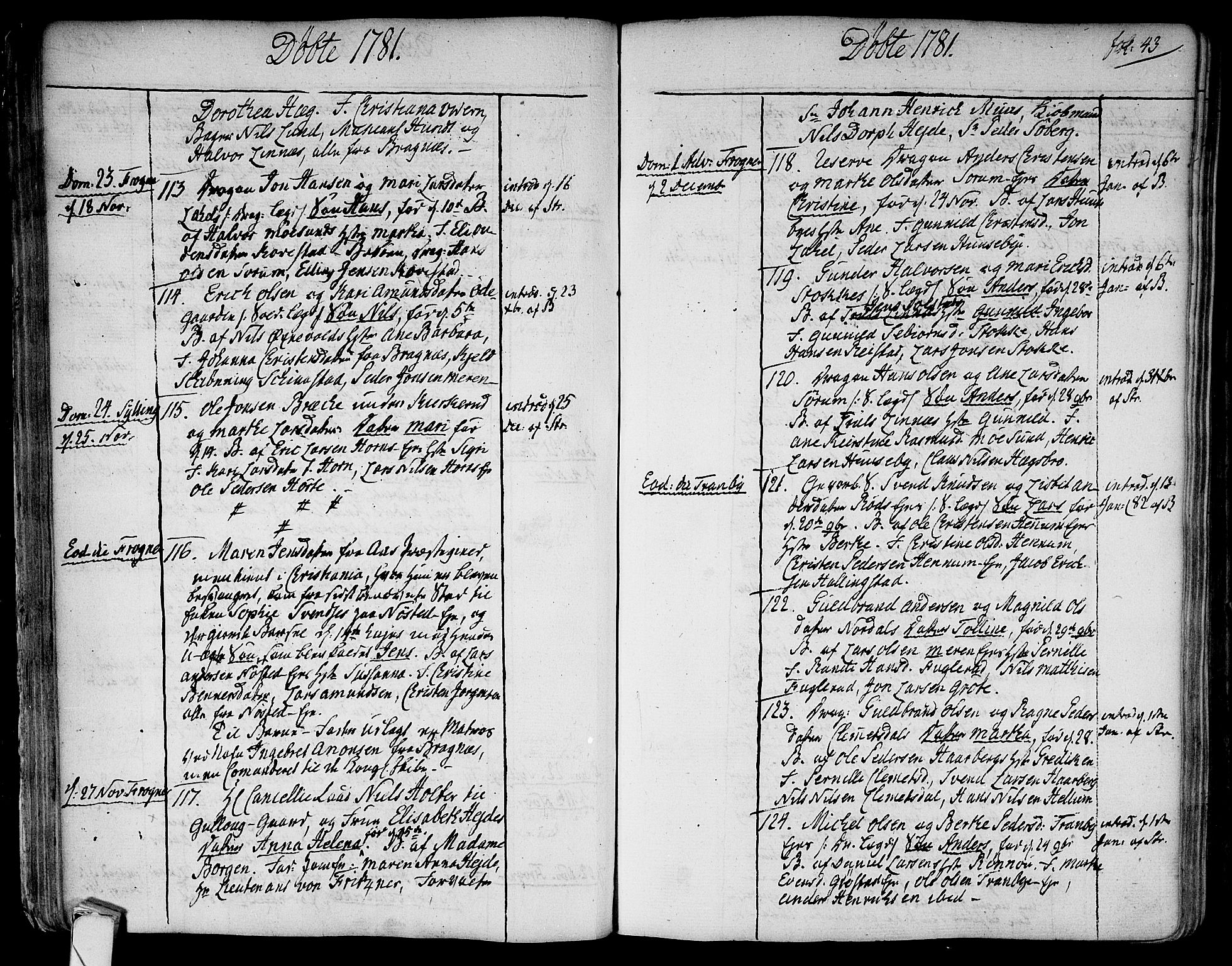 Lier kirkebøker, AV/SAKO-A-230/F/Fa/L0006: Parish register (official) no. I 6, 1777-1794, p. 43