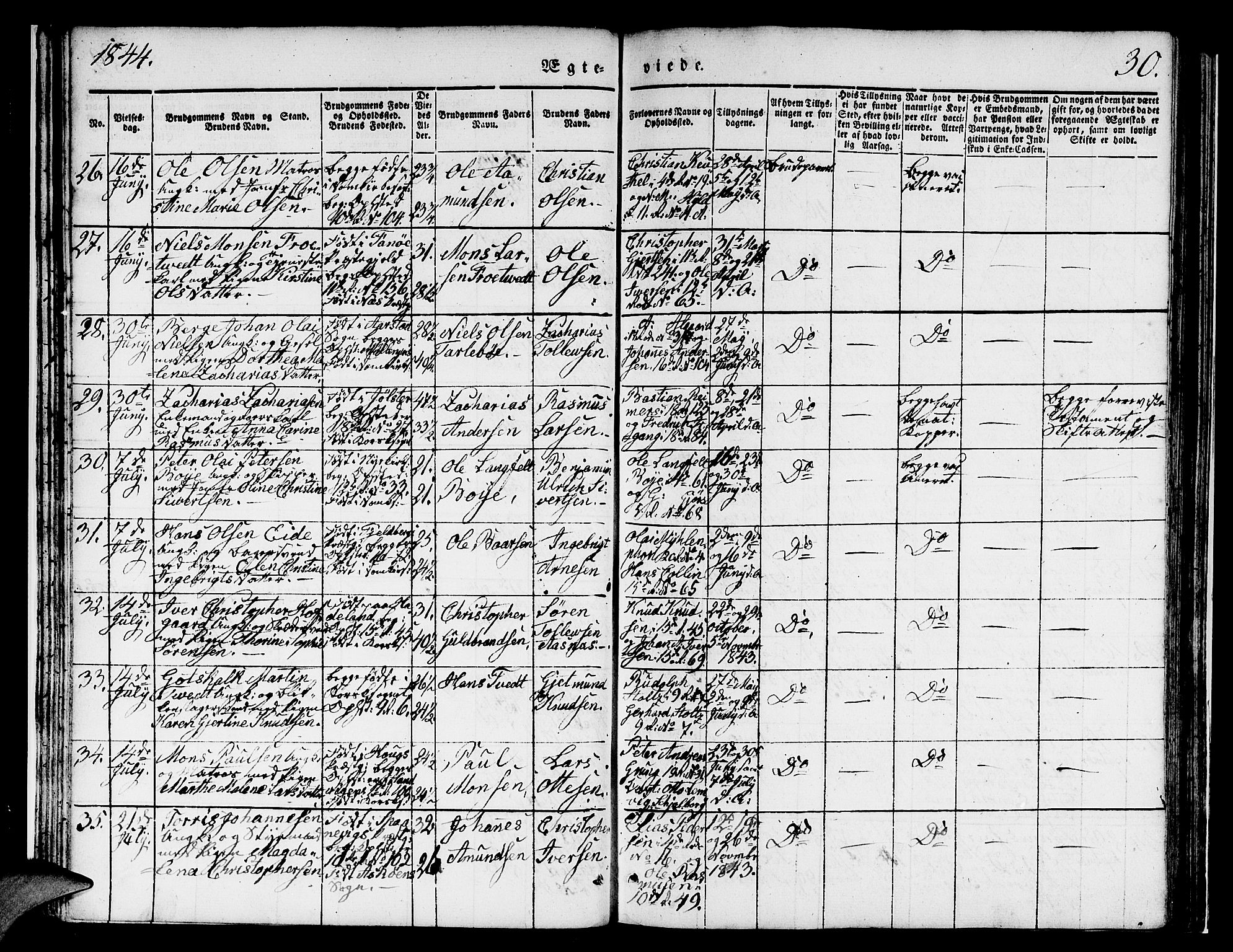 Domkirken sokneprestembete, AV/SAB-A-74801/H/Hab/L0029: Parish register (copy) no. D 1, 1839-1857, p. 30