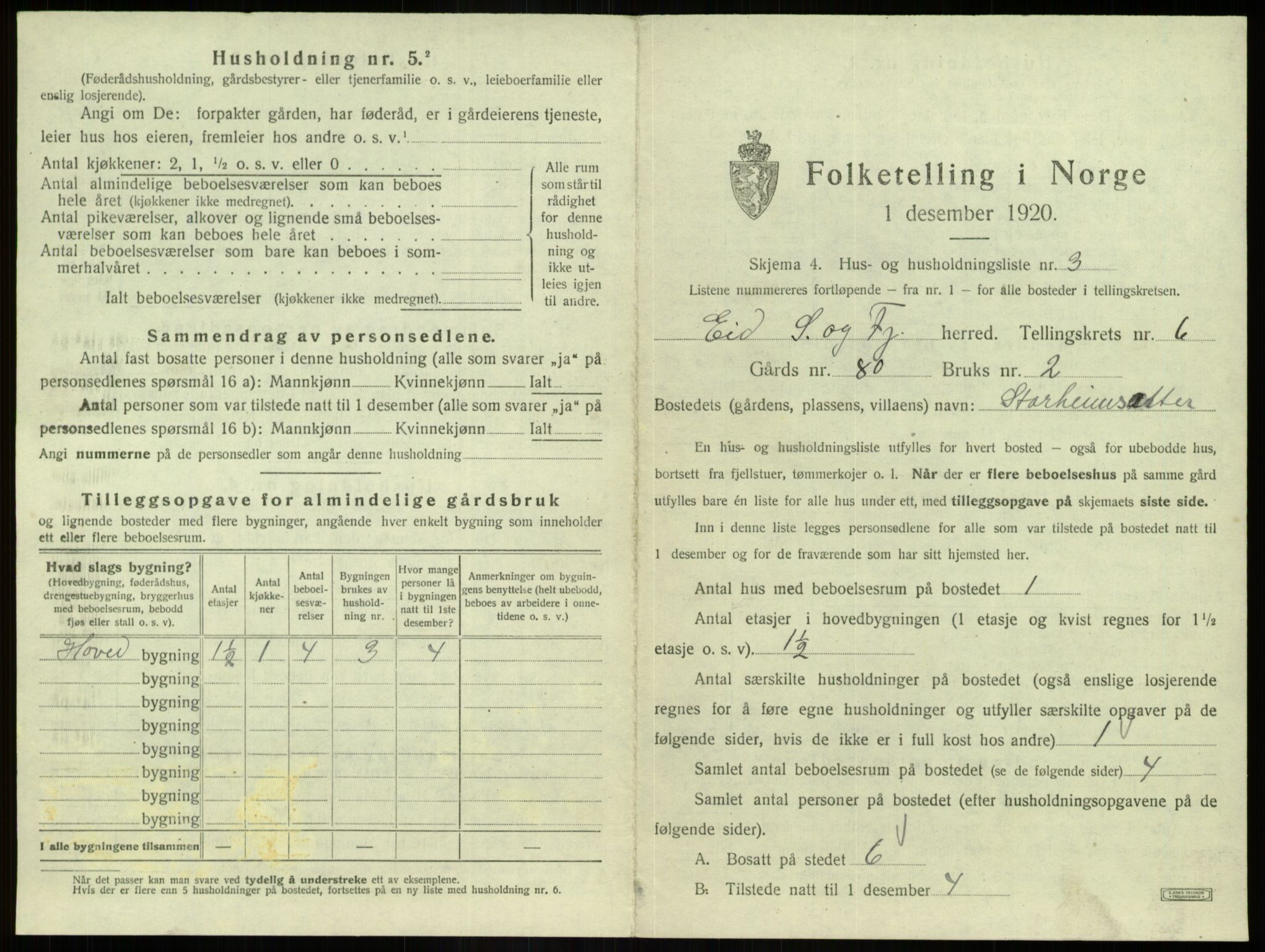 SAB, 1920 census for Eid, 1920, p. 324