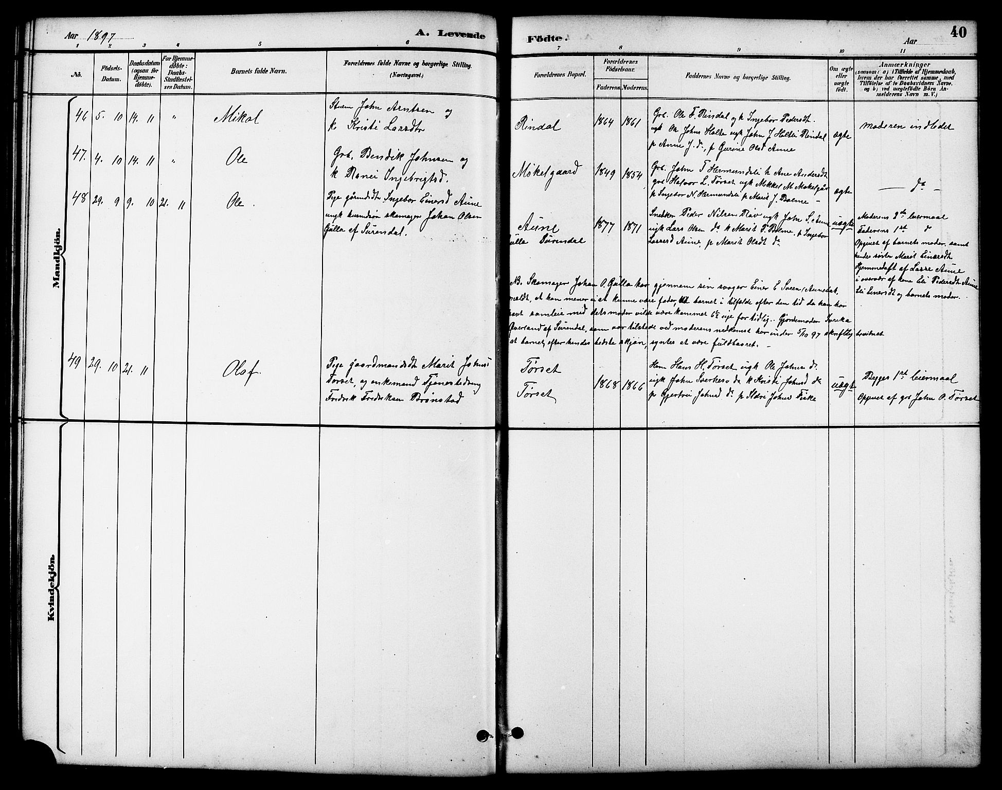 Ministerialprotokoller, klokkerbøker og fødselsregistre - Møre og Romsdal, AV/SAT-A-1454/598/L1078: Parish register (copy) no. 598C03, 1892-1909, p. 40